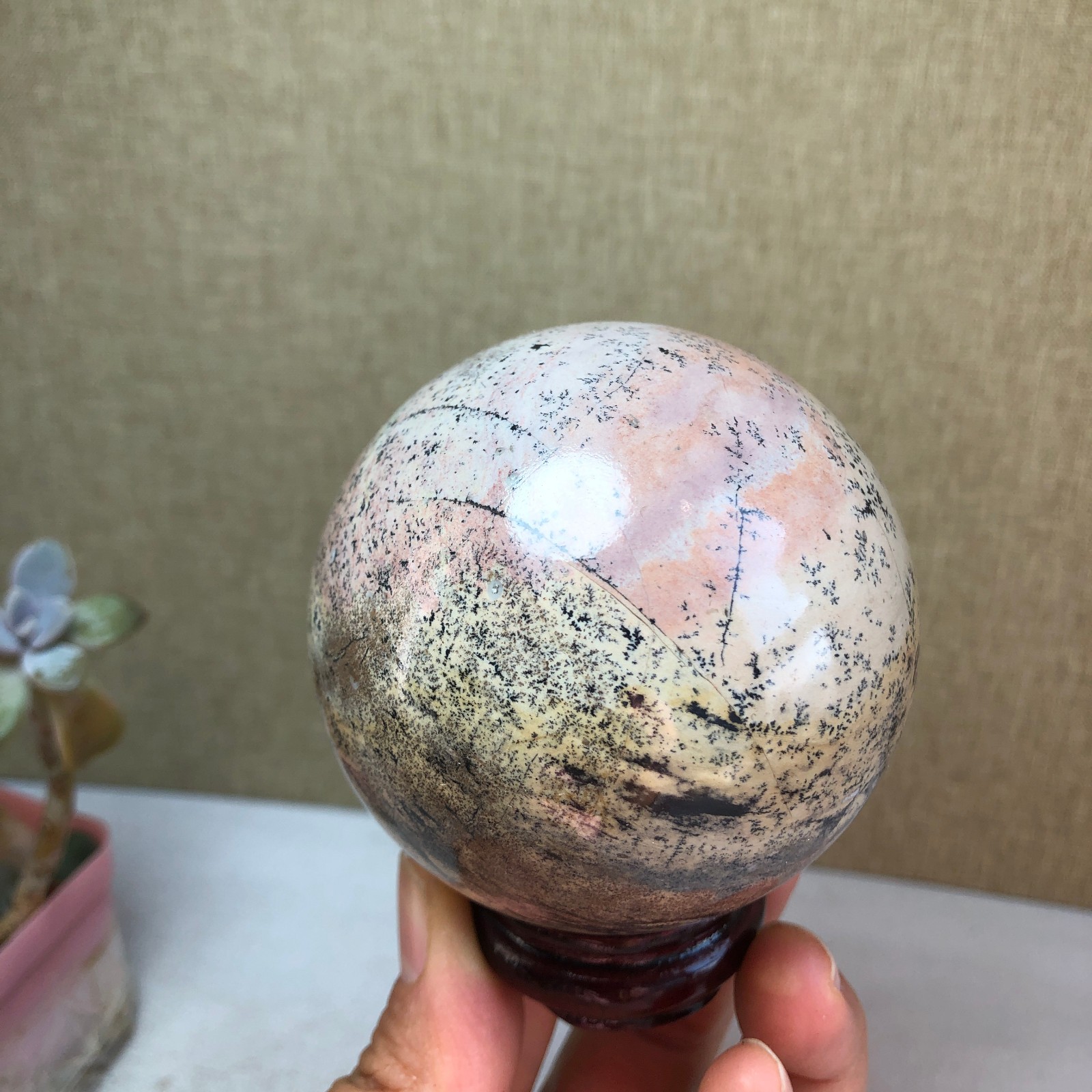 67mm Natural Traditional Chinese Painting ball Hand Carving sphere 433g A2082