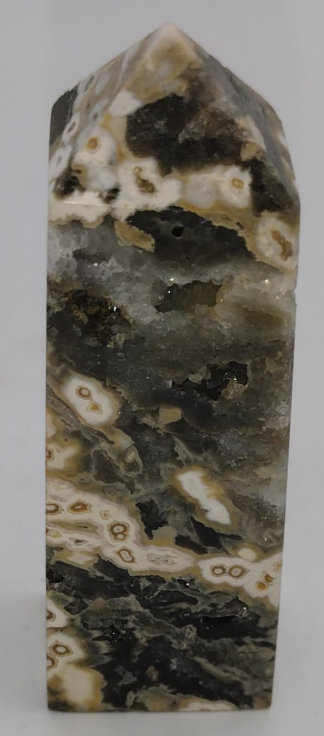 Rare 8 Vein Ocean Jasper Tower 3” 64g Brown White Druzy Orbs Crystal Point (OJ10