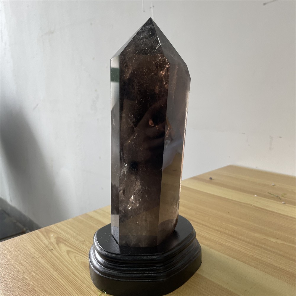 5.5LB 10.6″ A++Natural Smoky Quartz Obelisk Tower Quartz Crystal Energy +Stand