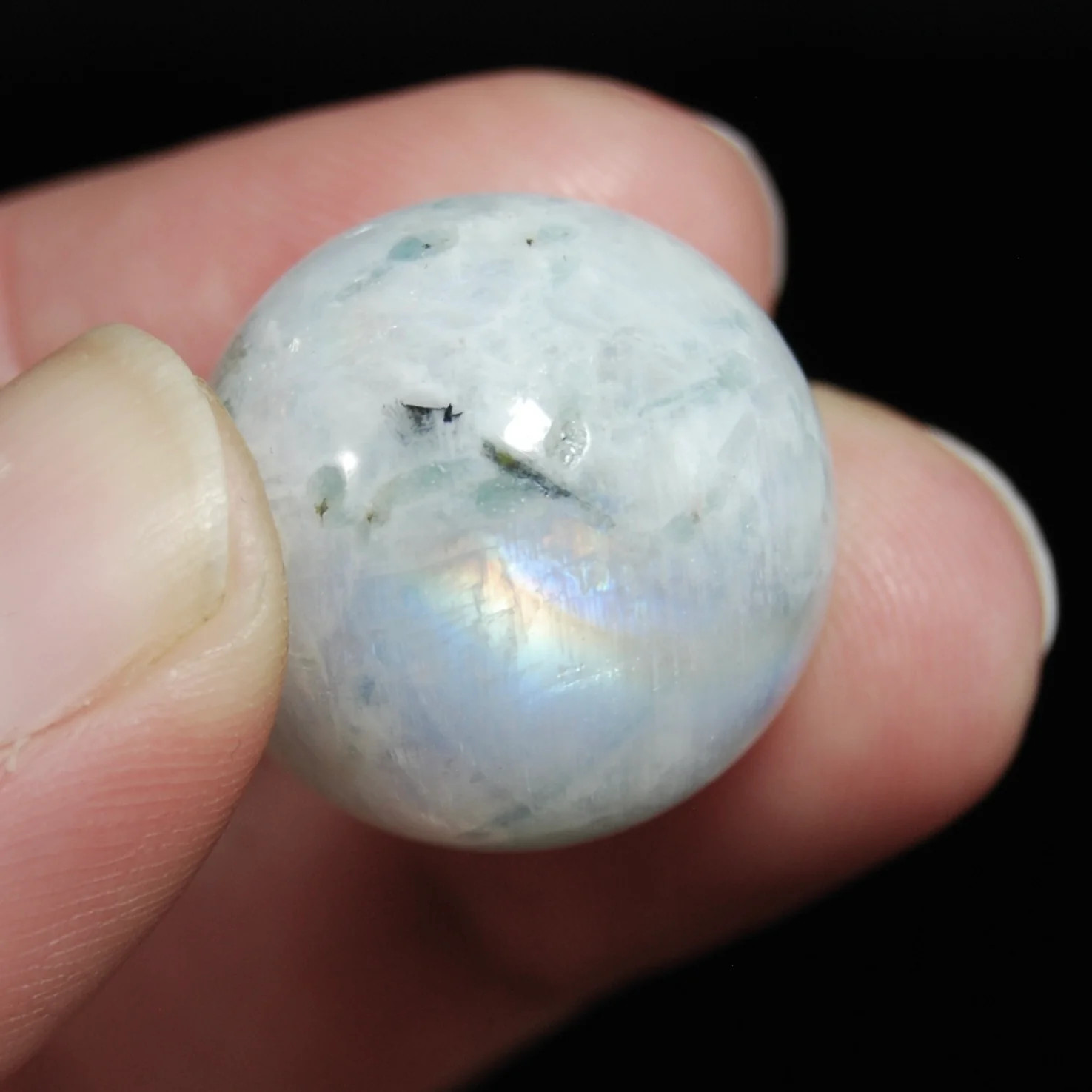 ONE Mini Rainbow Moonstone Crystal Sphere, GUARANTEED Blue Flash, 15mm 20mm 25mm