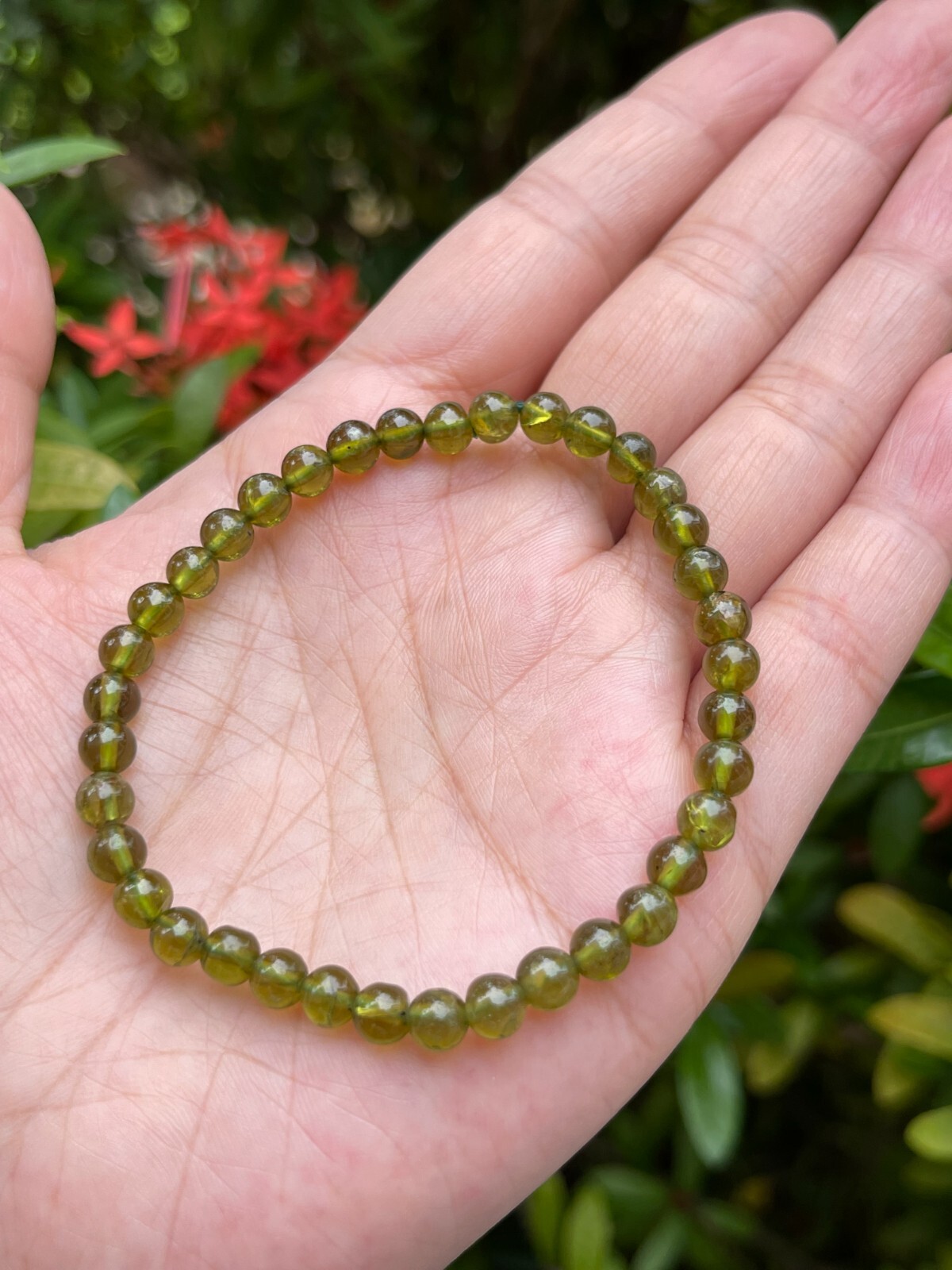 Grade A++ Peridot Crystal Bead Bracelet 4-6mm, Genuine Peridot Gemstone Bracelet