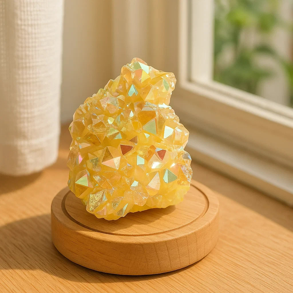 Natural Yellow Citrine Titanium Cluster Healing Crystal Mineral Specimen Decor