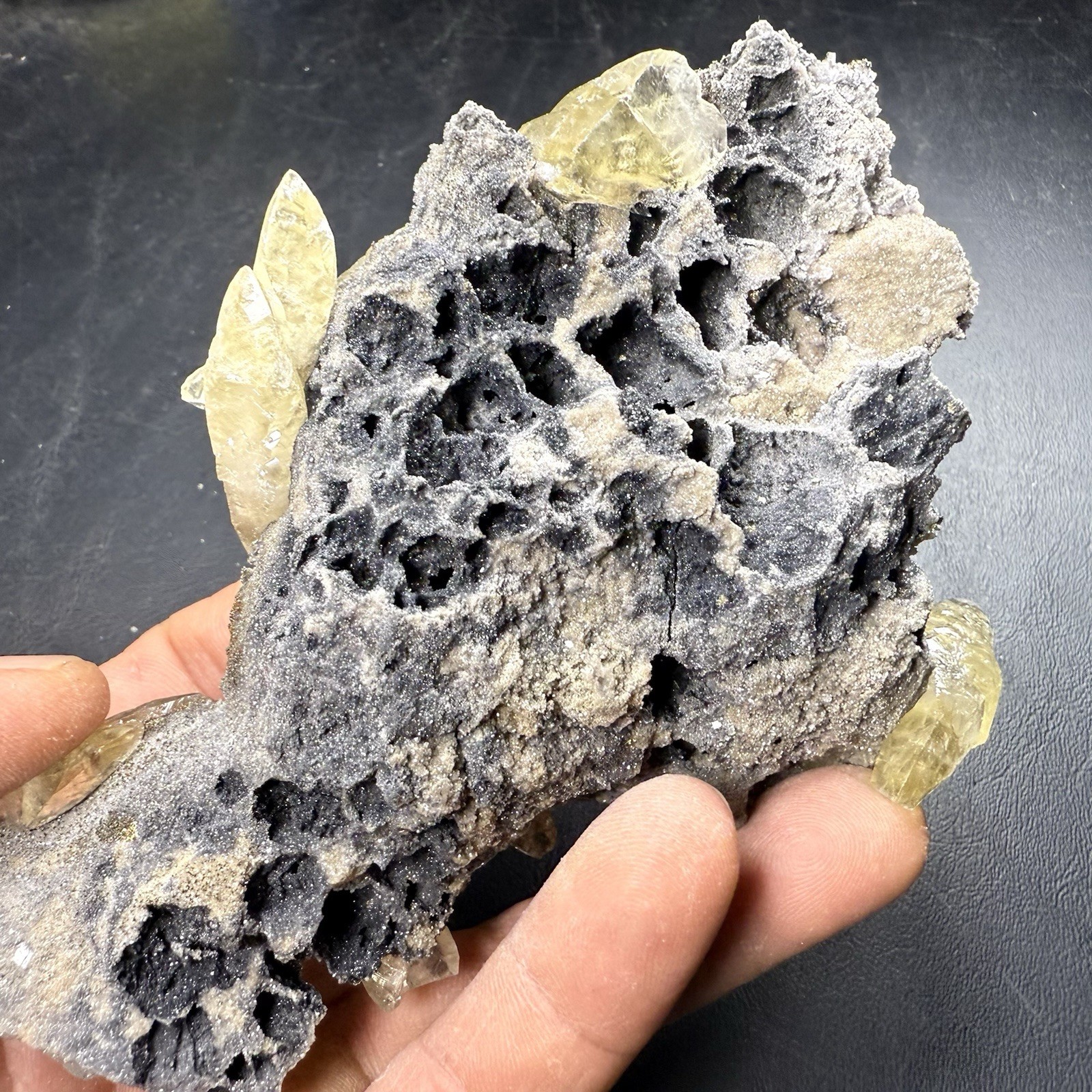 Golden Calcite Crystals on Chalcopyrite Pyrite Matrix / Missouri