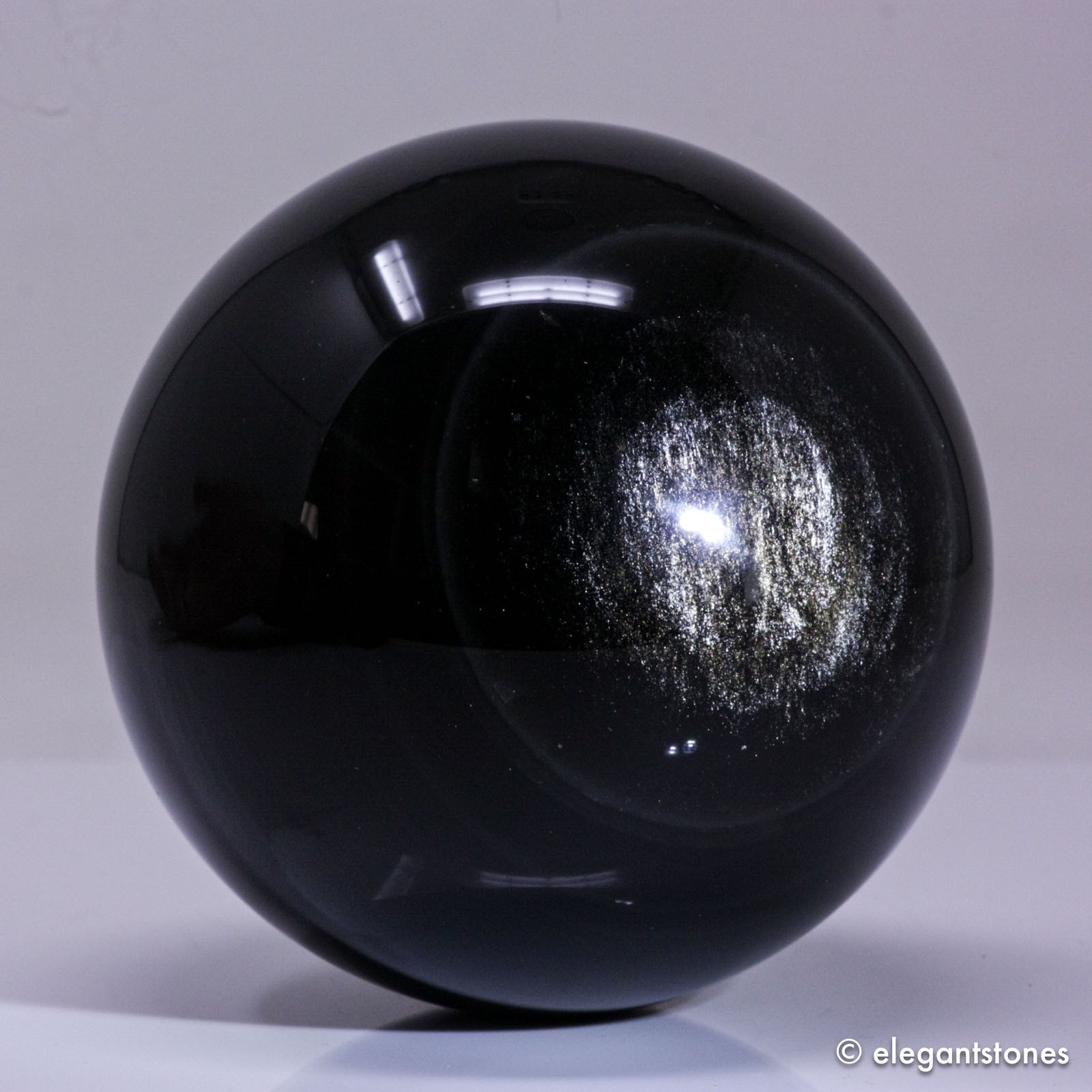 3.0″ 1.3lbs Flashy Silver Sheen Obsidian Sphere Crystal Ball Reiki Healing Stone