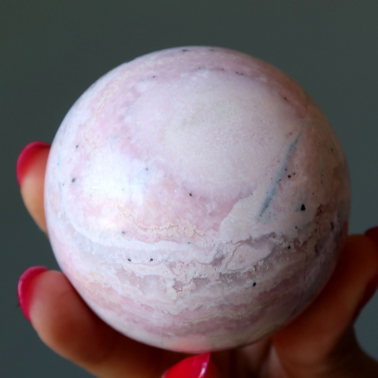 Rhodonite Sphere Wild Lover Crystal Ball Heart Chakra Pink Gemstone Orb 2.3″