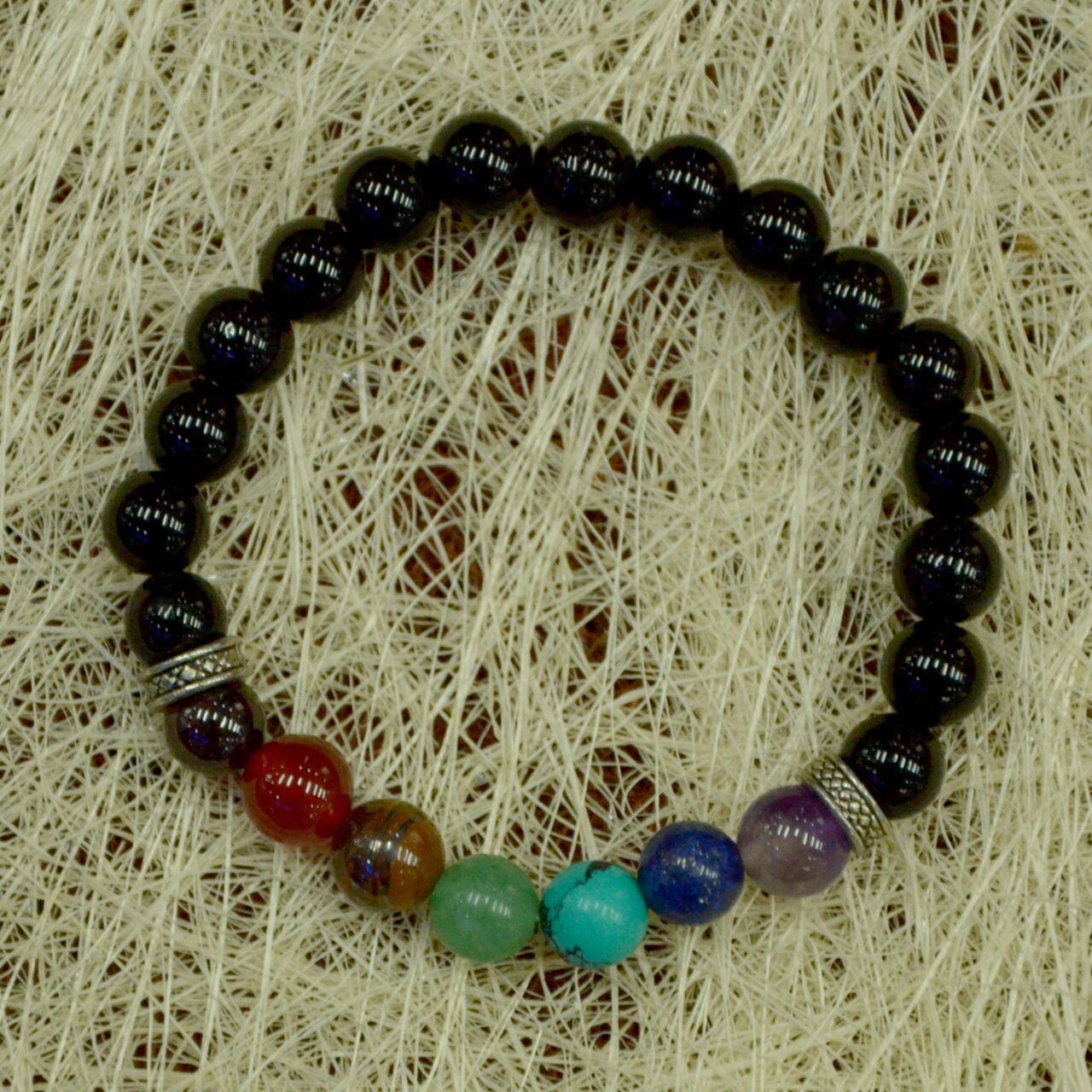 7 Chakra Stone Bracelet With Black Tourmaline Beads