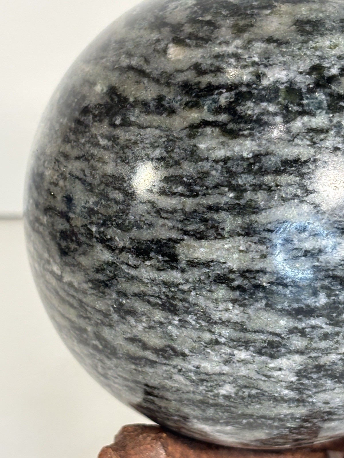 Black & Gray Polished Stone Sphere/Orb 1,430g, 4” in Diameter