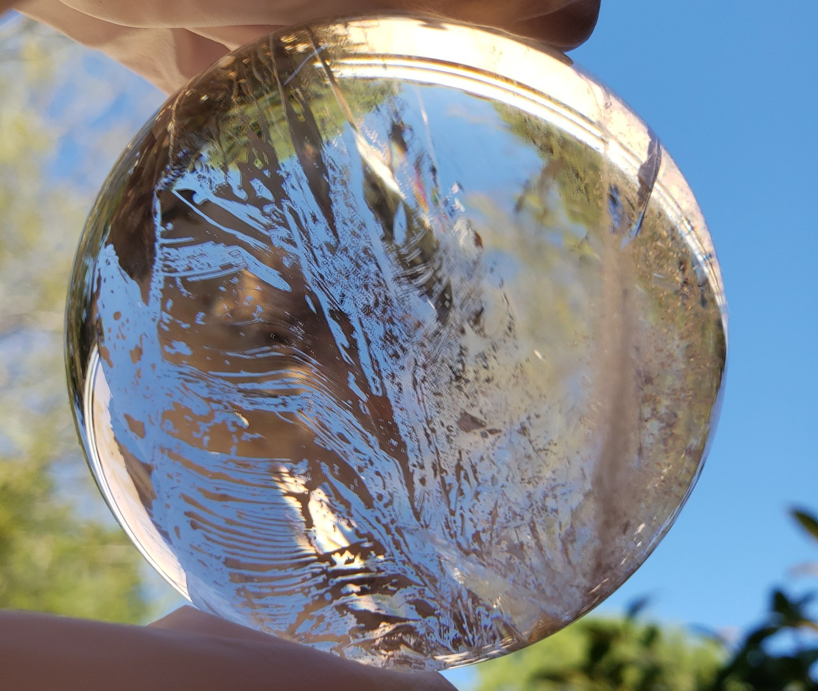 2.3″ Clear Quartz Natural Crystal Ball Sphere Orb Rainbows Phantom, 274g