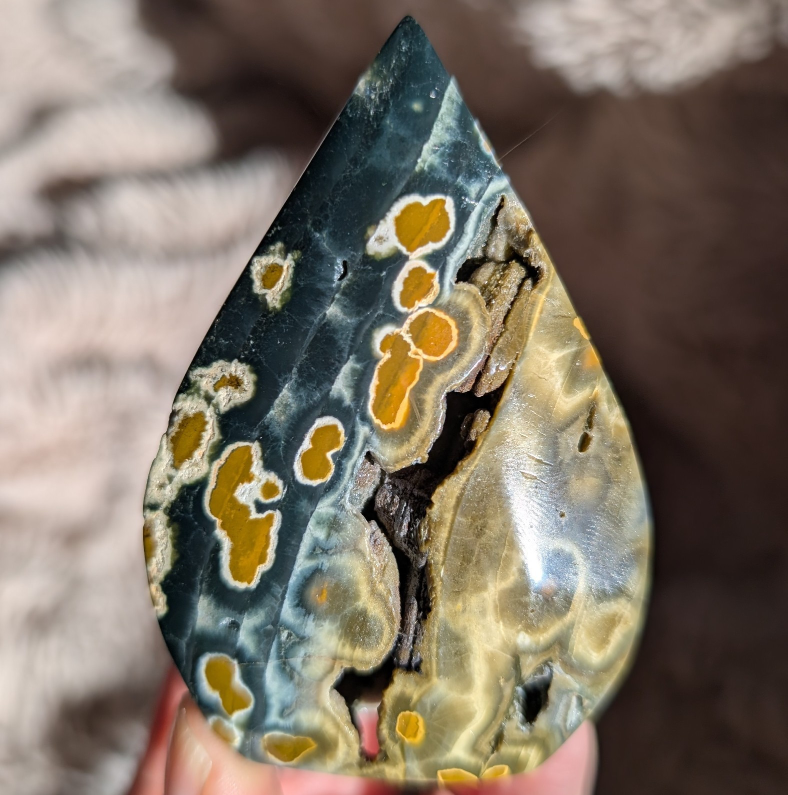 Ocean Jasper Freeform Ornament Crystal Teardrop OJ Gemstone Tower