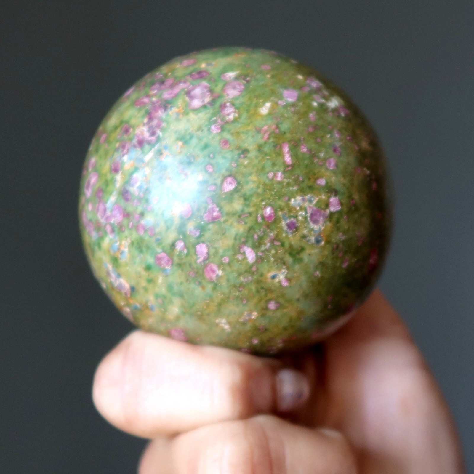 Ruby Fuchsite Sphere Lovers Reunite Crystal Ball Red Green Gemstone Orb 2.5″