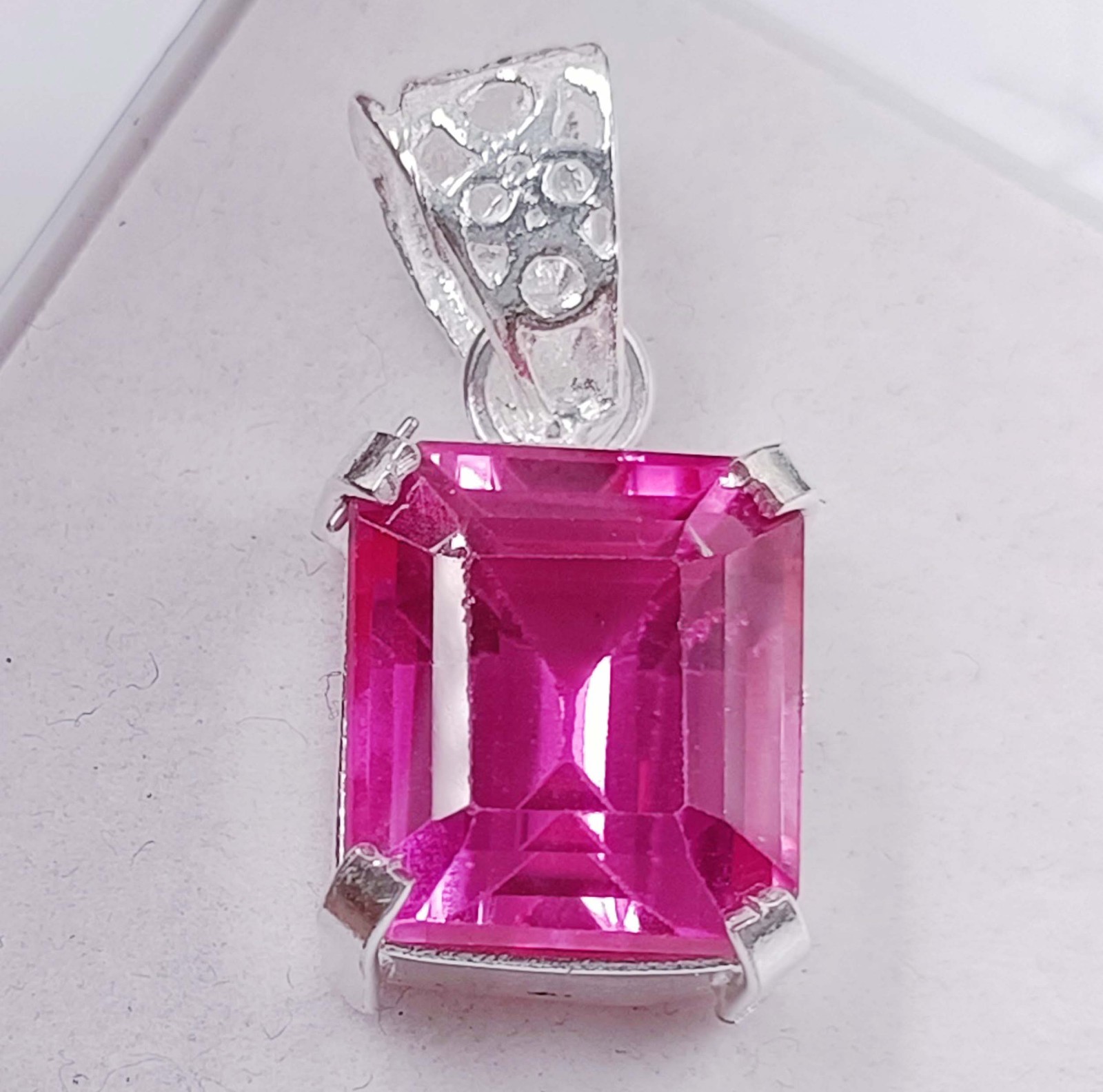 27.95Ct Natural Pink Ruby IGL Emerald Cut 925 Solid Silver Pendant Gemstone 5JSR