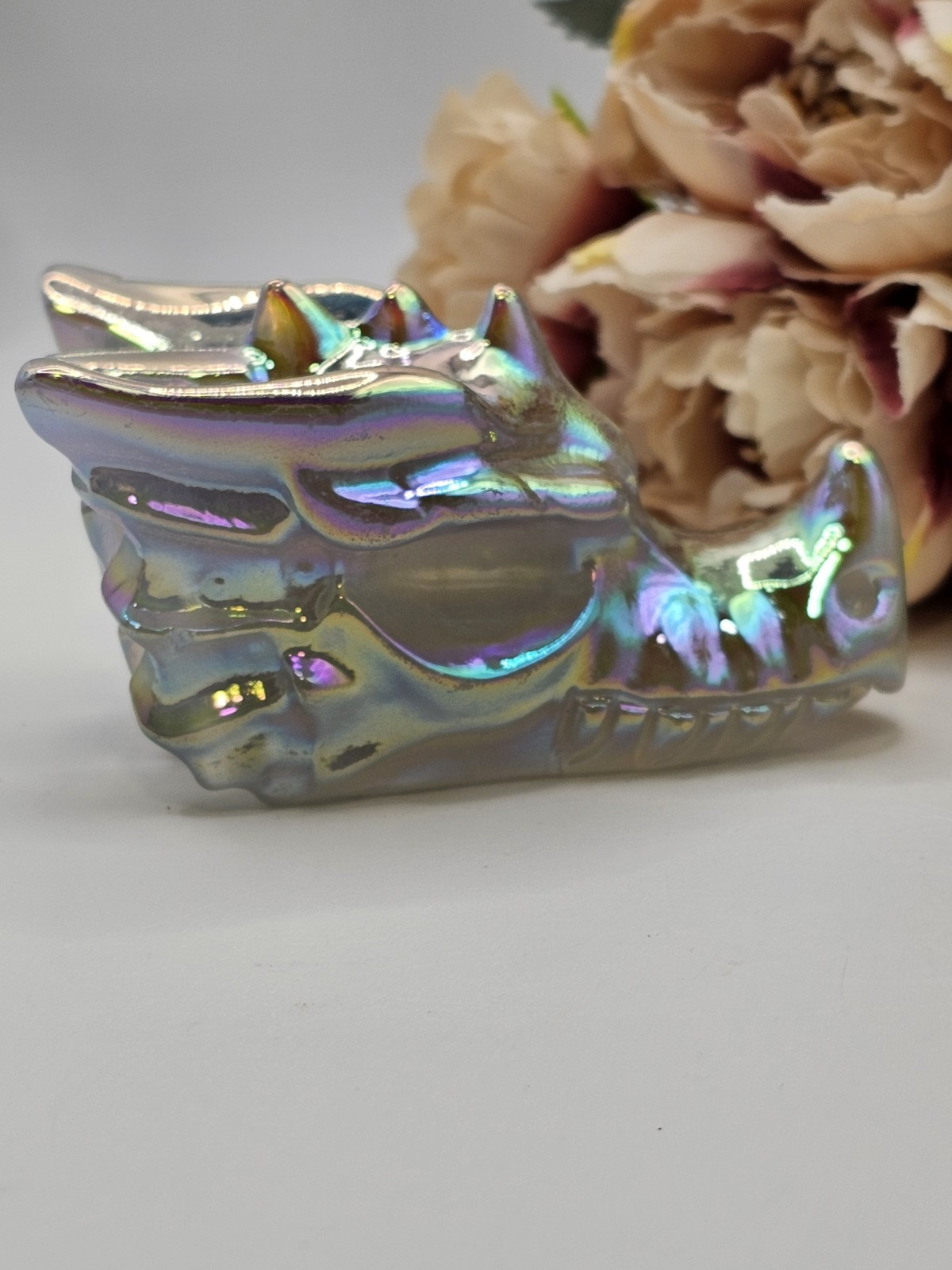 Angel Aura Clear Quartz Rainbow crystal Dragon Head Skull 160g 7.5x4x3.6cm