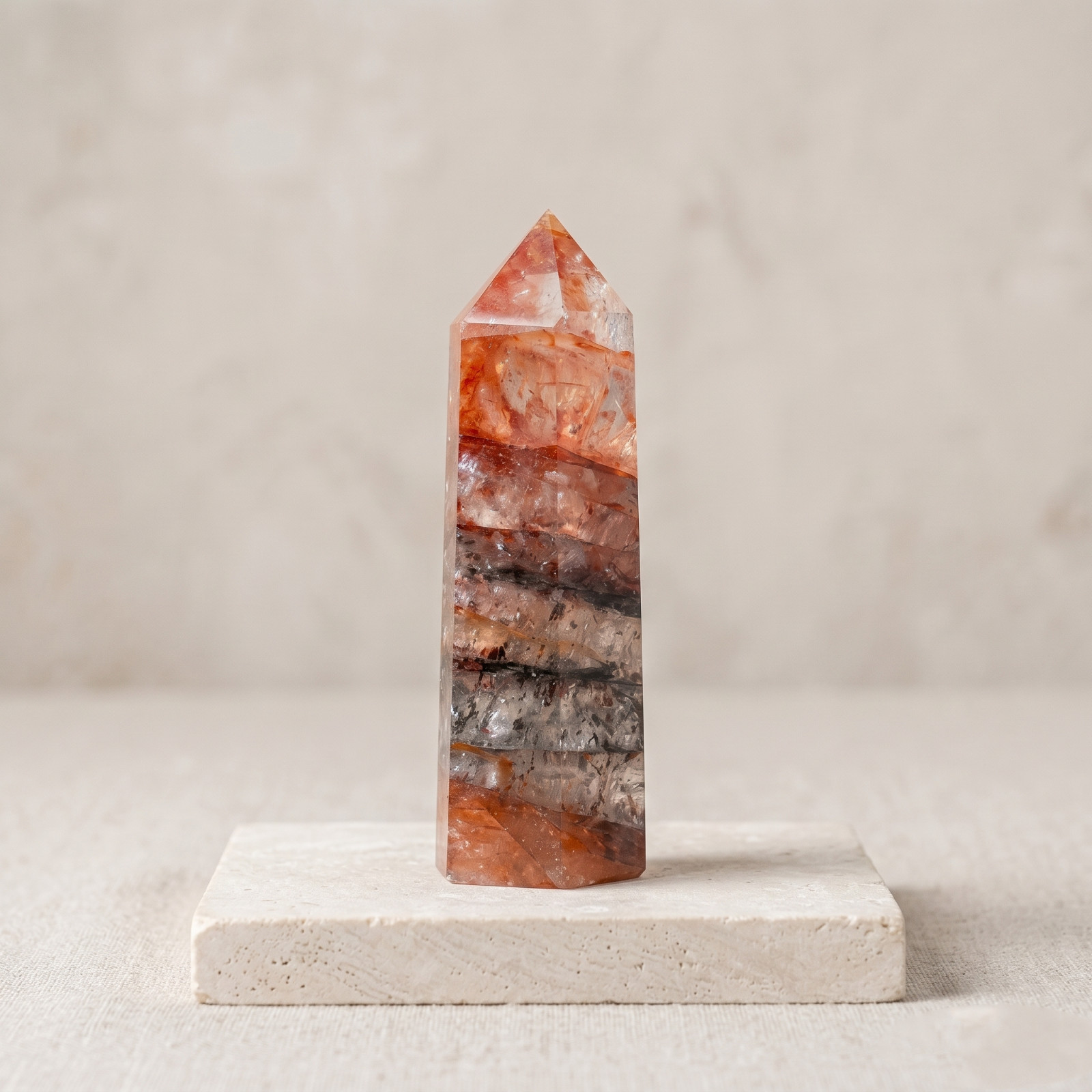 Fire Quartz Crystal Tower Natural Red Inclusion Healing Stone