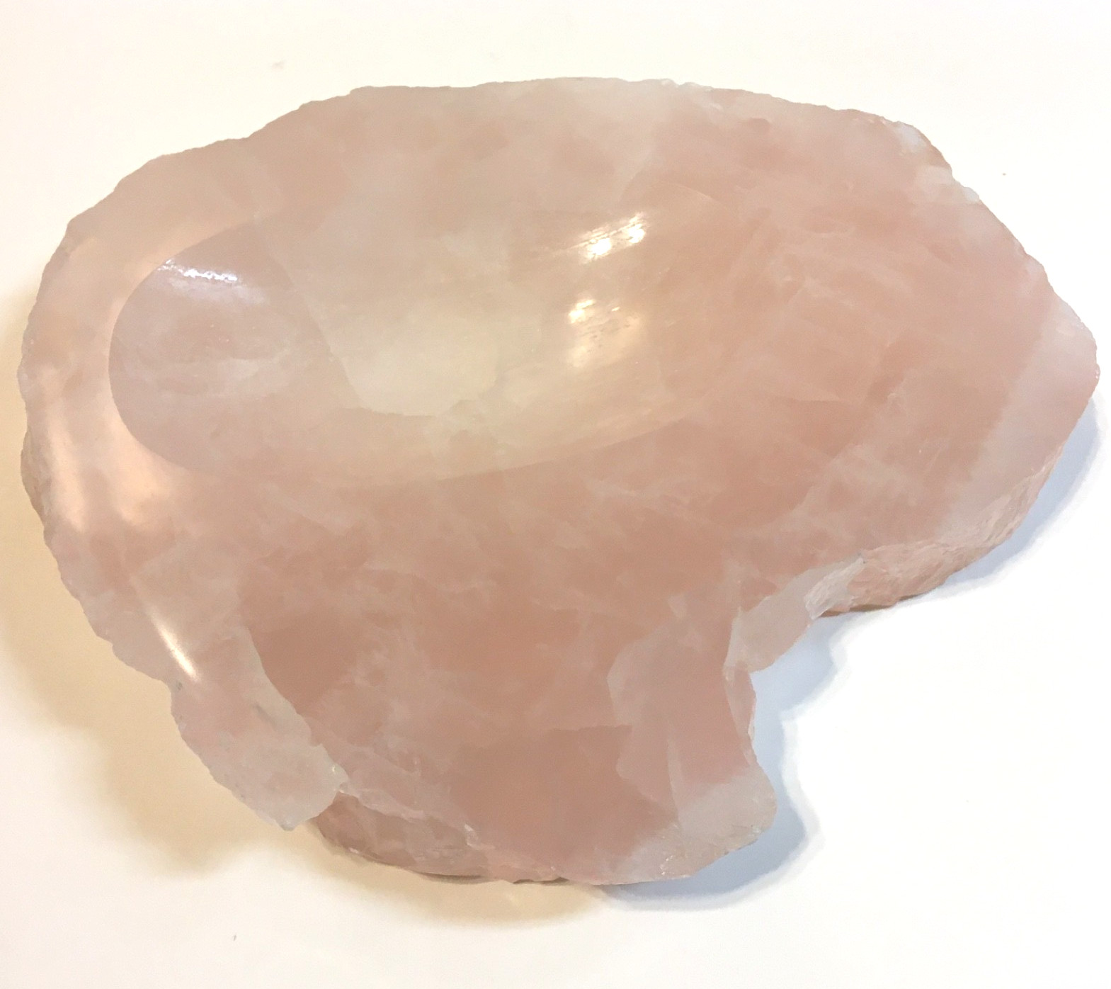 Solid Rose Quartz Crystal Bowl Trinket Dish Pink Gemstone Vanity Tray Raw Edge
