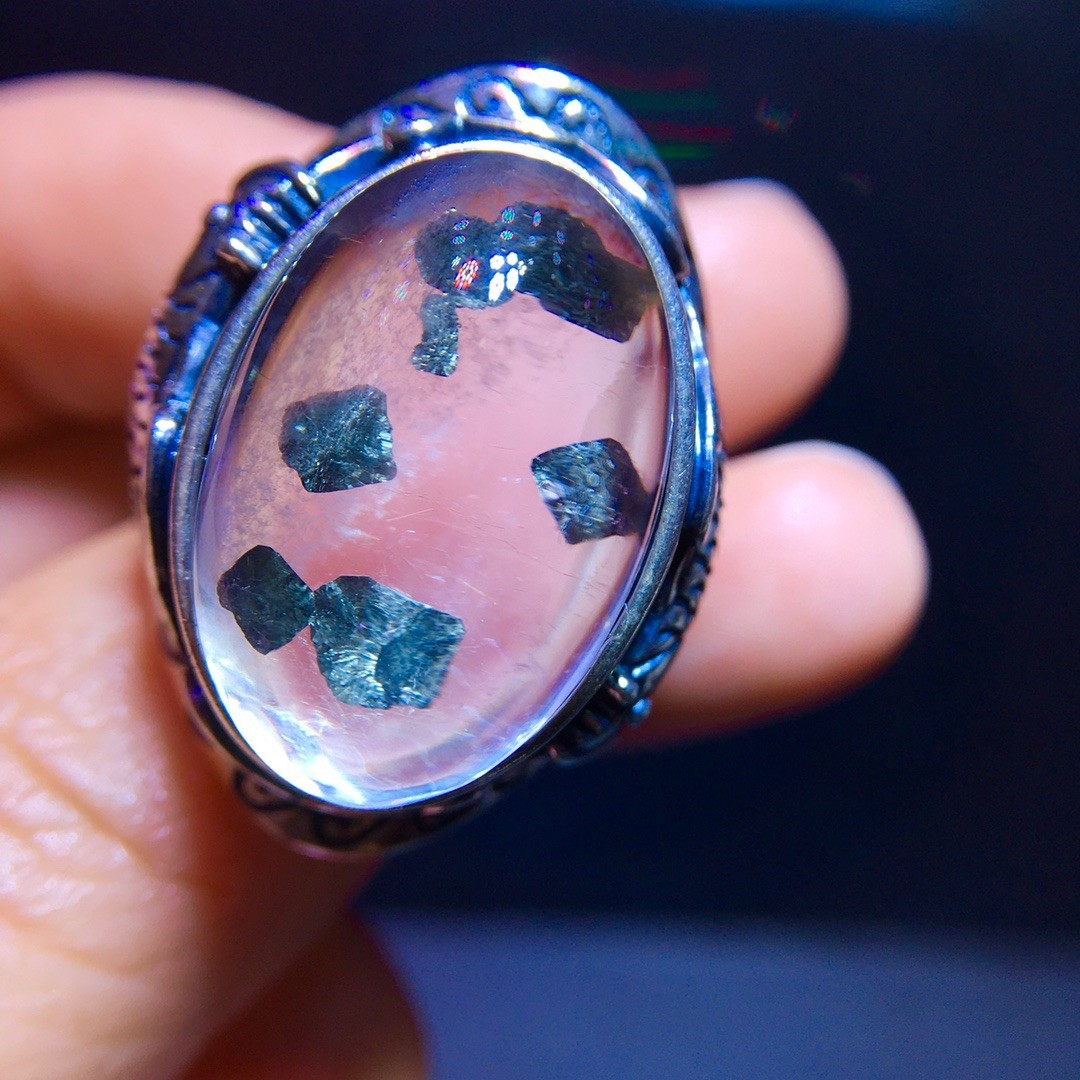 All-natural chalcopyrite oversized gemstone ring with full bezel