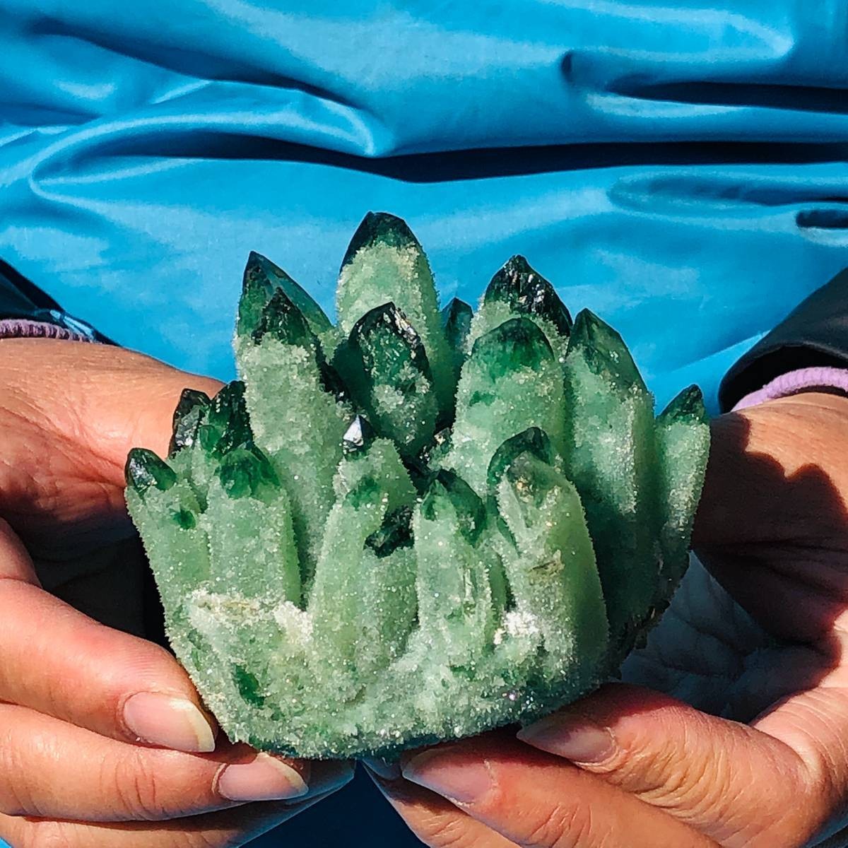 4Pcs 3.91LB New find green Phantom Quartz Crystal Cluster mineral samples heals