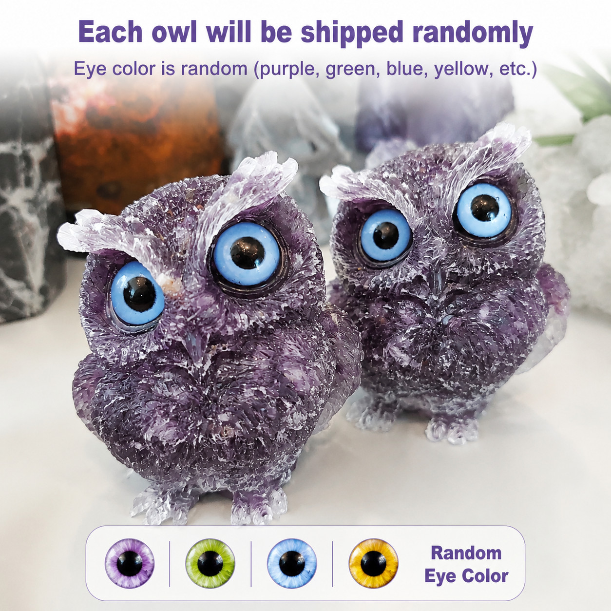Amethyst Crystal Owl Figurine Natural Gemstone Bird Statue Home Office Decor