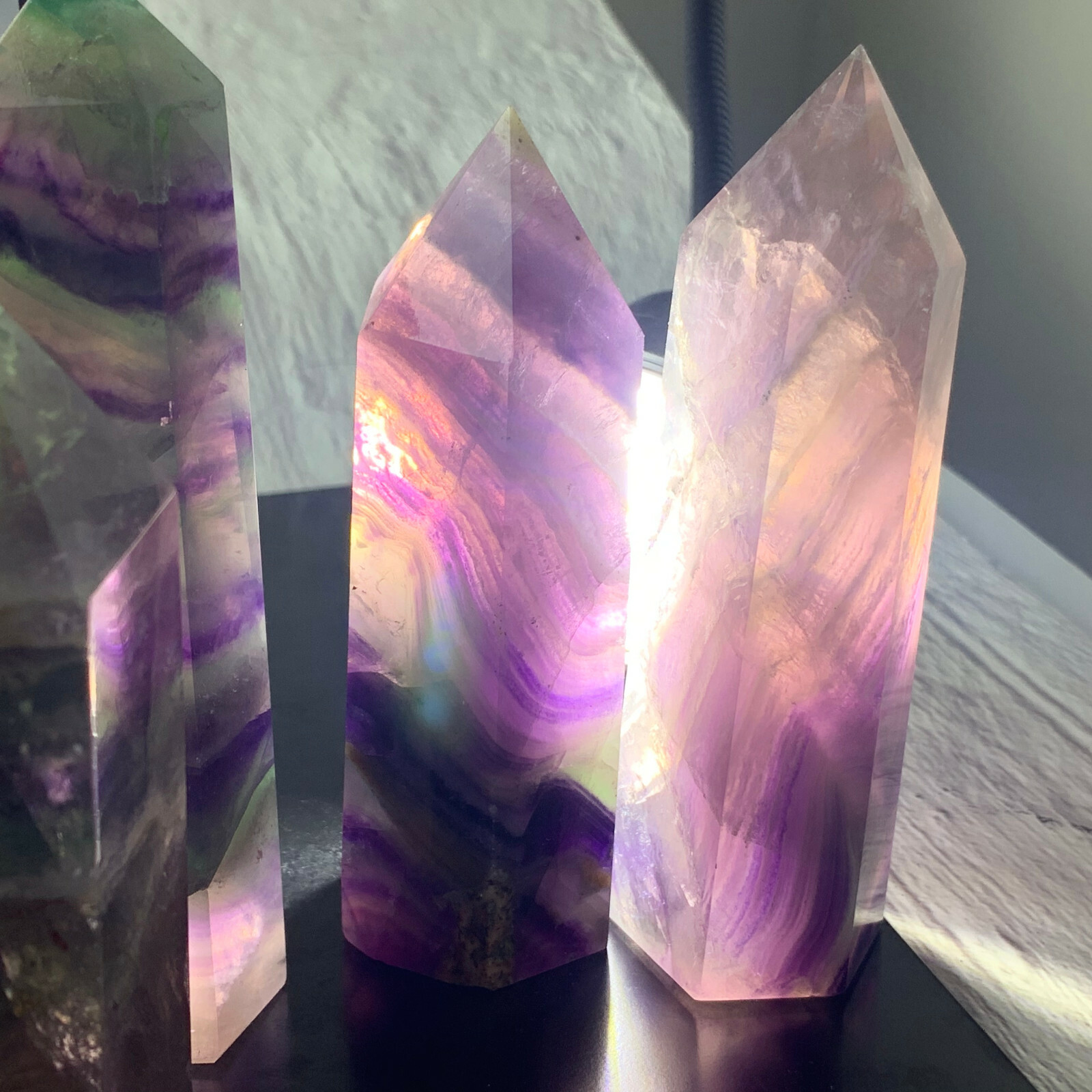 350g-500g Natural rainbow fluorite quartz crystal obelisk wand point healing 1PC