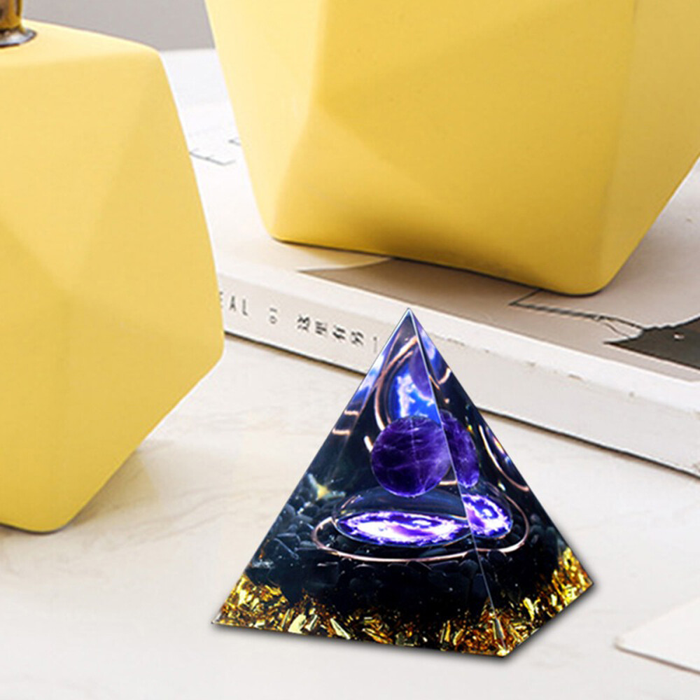 Orgonite Pyramid Amethyst Peridot Healing Crystal Energy Orgone EMF Protection