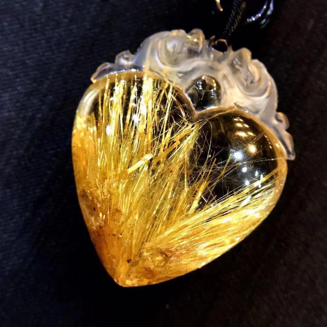 34*28*13mm A++ Natural Gold Rutilated Quartz Titanium Crystal Pendant 1pc