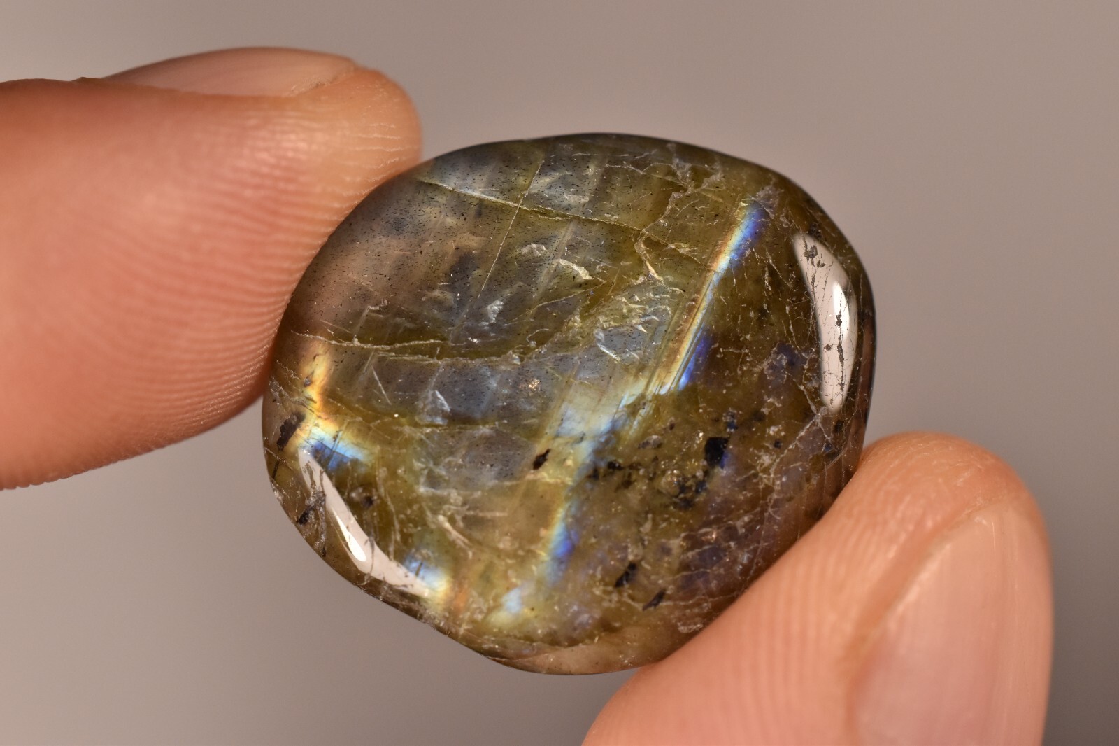 *LABRADORITE* Flat Stone 2.5cm 6.6g Palm Worry Thumb Tumbled Healing Crystal