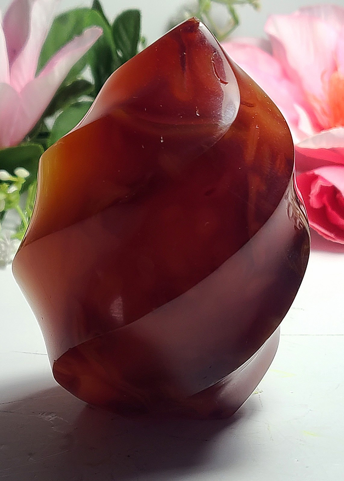 3.5″ 290g Pretty Red Carnelian Agate Spiral Flame Freeform Tower Healing Crystal