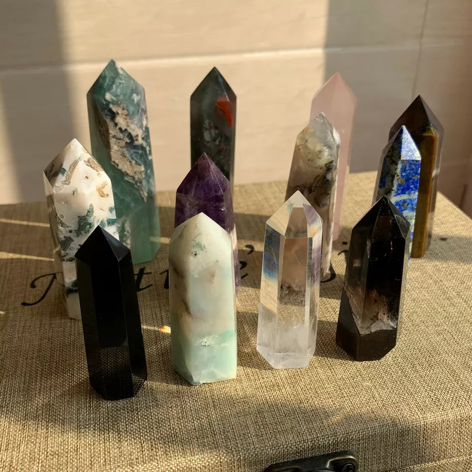 12pc A lot natural quartz crystal obelisk wand point healing send randomly