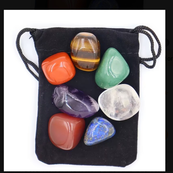 Nice 7 Chakra Tumbled Stone Set With A Velvet Pouch & Positive Message Card
