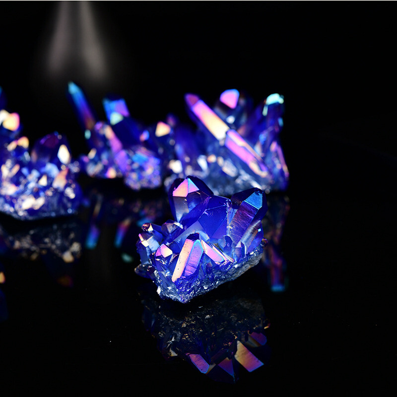 50g Natural Aura Blue Titanium Quartz Crystal Cluster Energy Stone Geode Healing