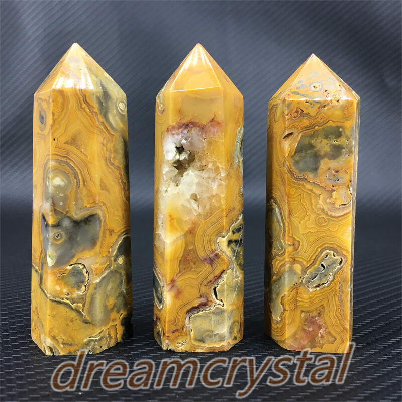 3pcs Natural Crazy Agate Obelisk Quartz Crystal Tower reiki point healing