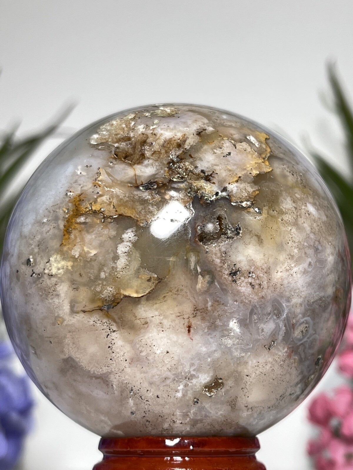 61mm FLOWER AGATE SPHERE – Mineral Cherry Blossom Pink Blue Chakra Witch Crystal