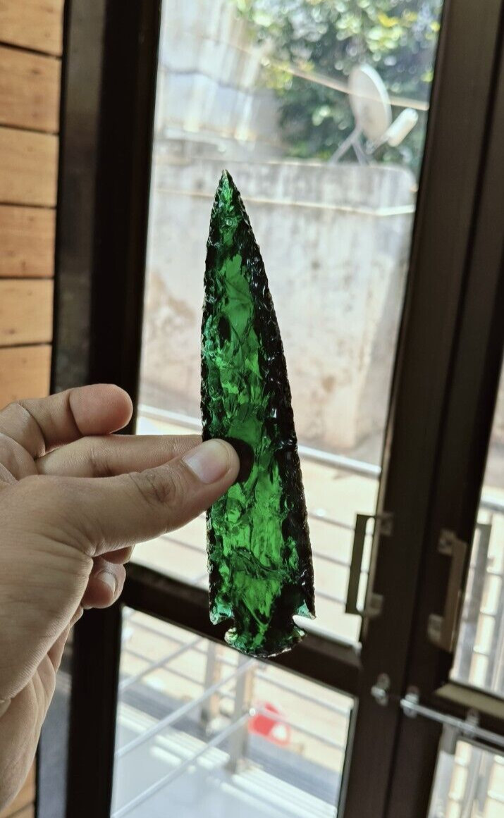 6″ Dark Green Aqua Obsidian Arrowhead Crystal Large Healing Decor Jewelry Making