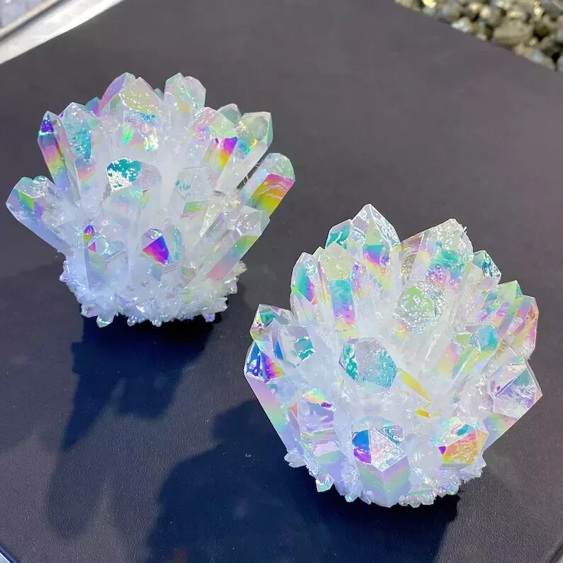 300g Rare Rainbow Angel Aura Phantom Cluster Titanium Geode Quartz Home Decor