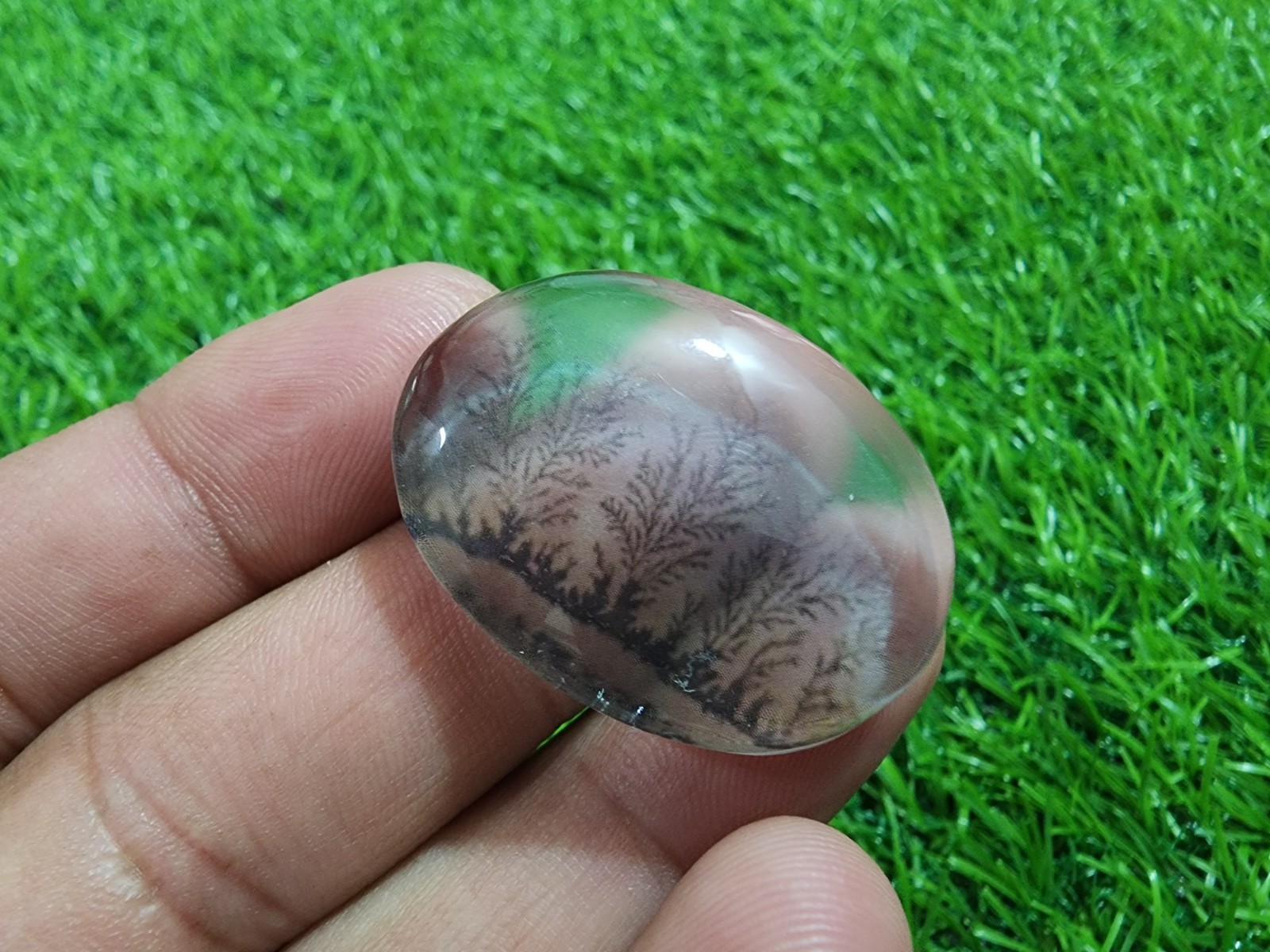 Pretty Dendritic Agate 64Crt Oval Cabochon Scenic Landscape Pendant Gemstone