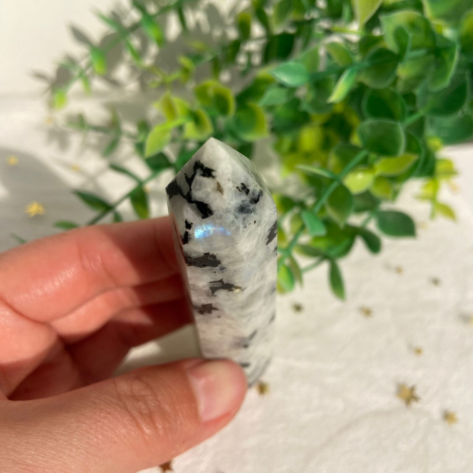 62g Moonstone Tower Point Quartz Crystal Specimen Polished Healing