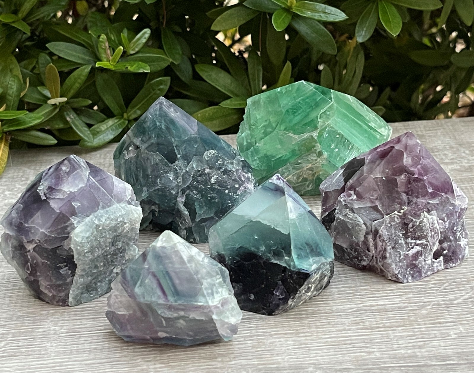 Standing Rainbow Fluorite Top Polished Point, Semi Top Polished Rough Fluorite