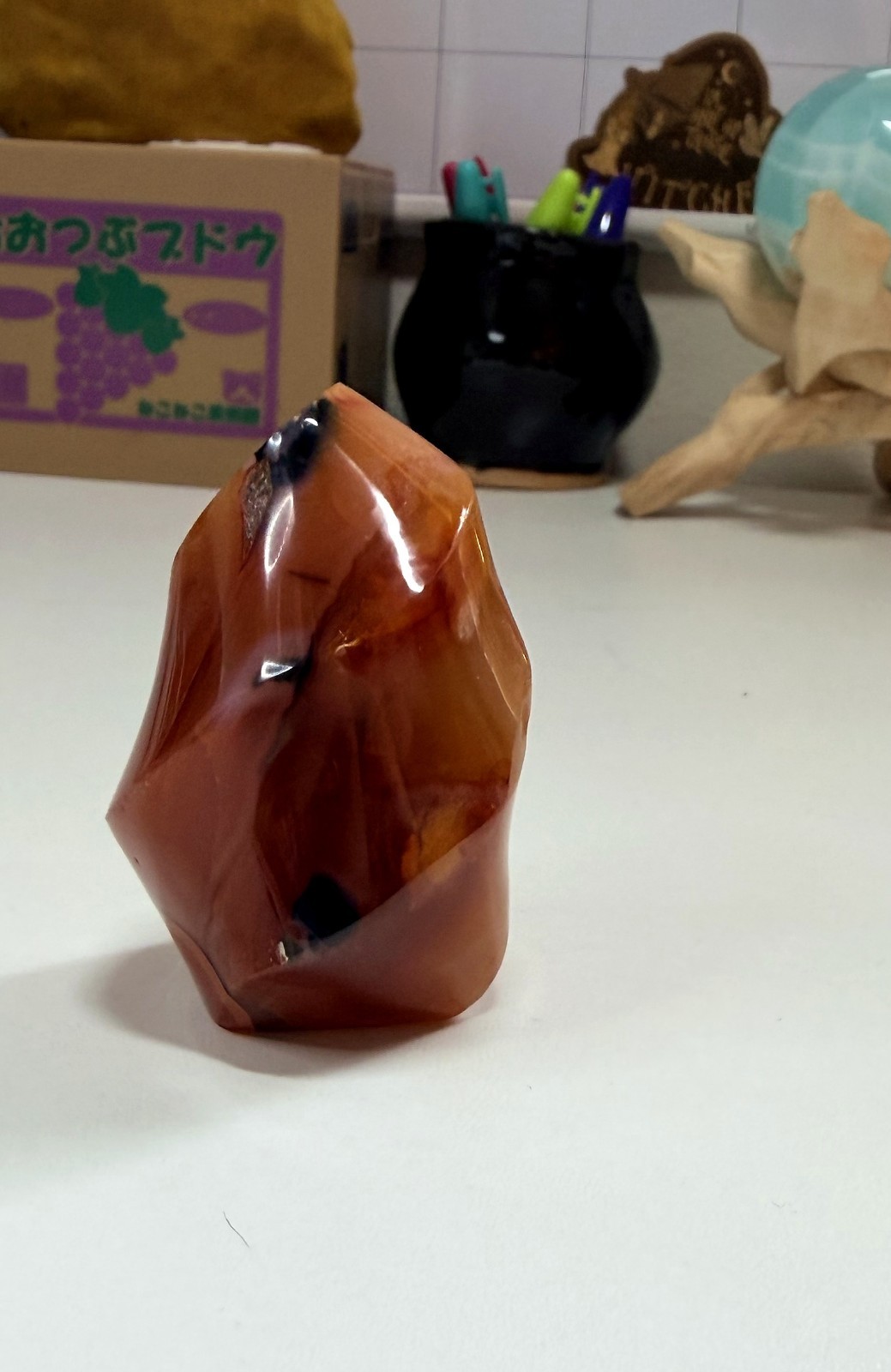 Carnelian Flame Crystal Polished Orange Agate Freeform 101g 2.5in Druzy