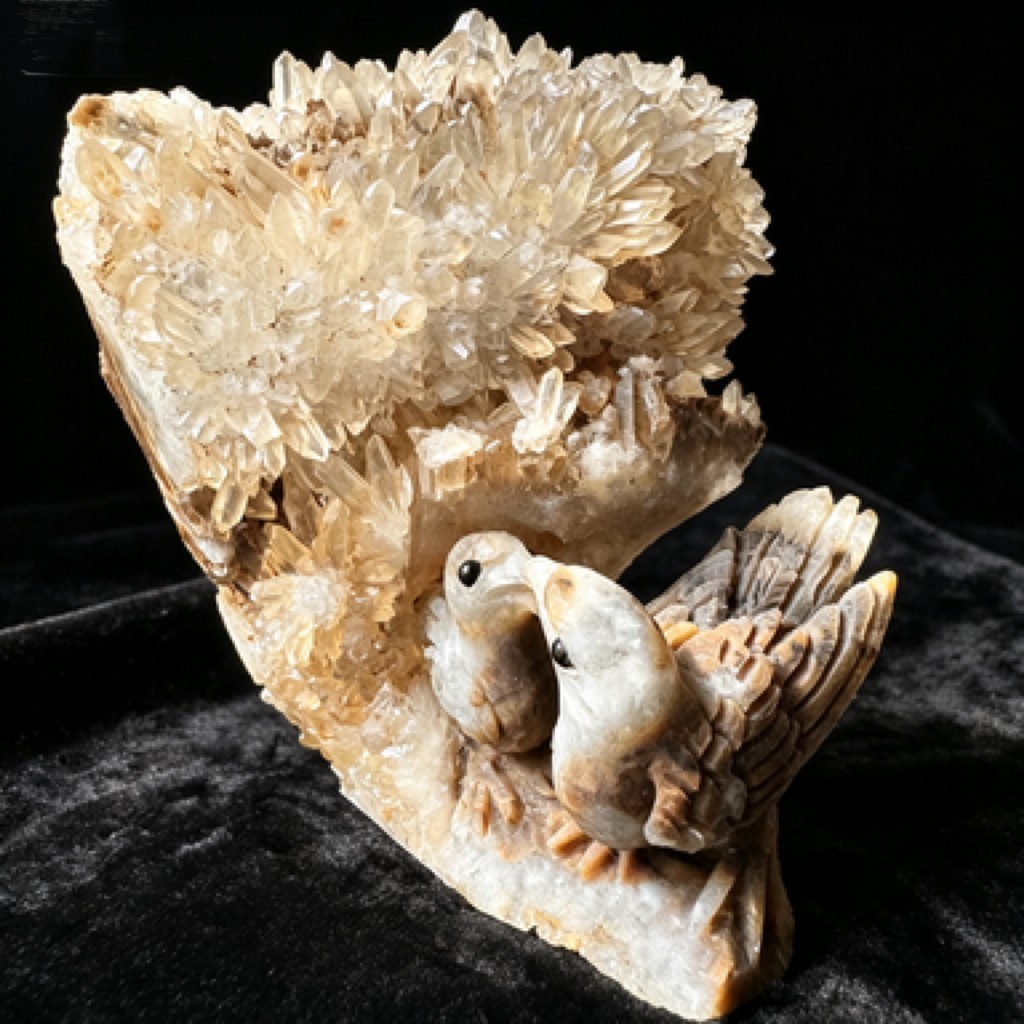 Hand Carved Crystal Cluster Bird Figurine – Natural Raw Stone Desk Decor Sculptu