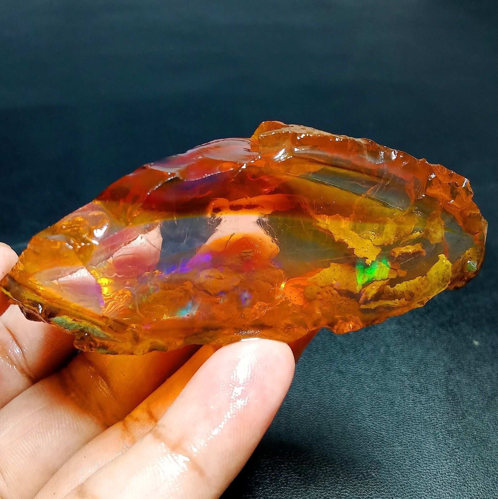379ct Opal Rough – Bright Orange with Vivid Play-of-Color, 81x33x28mm