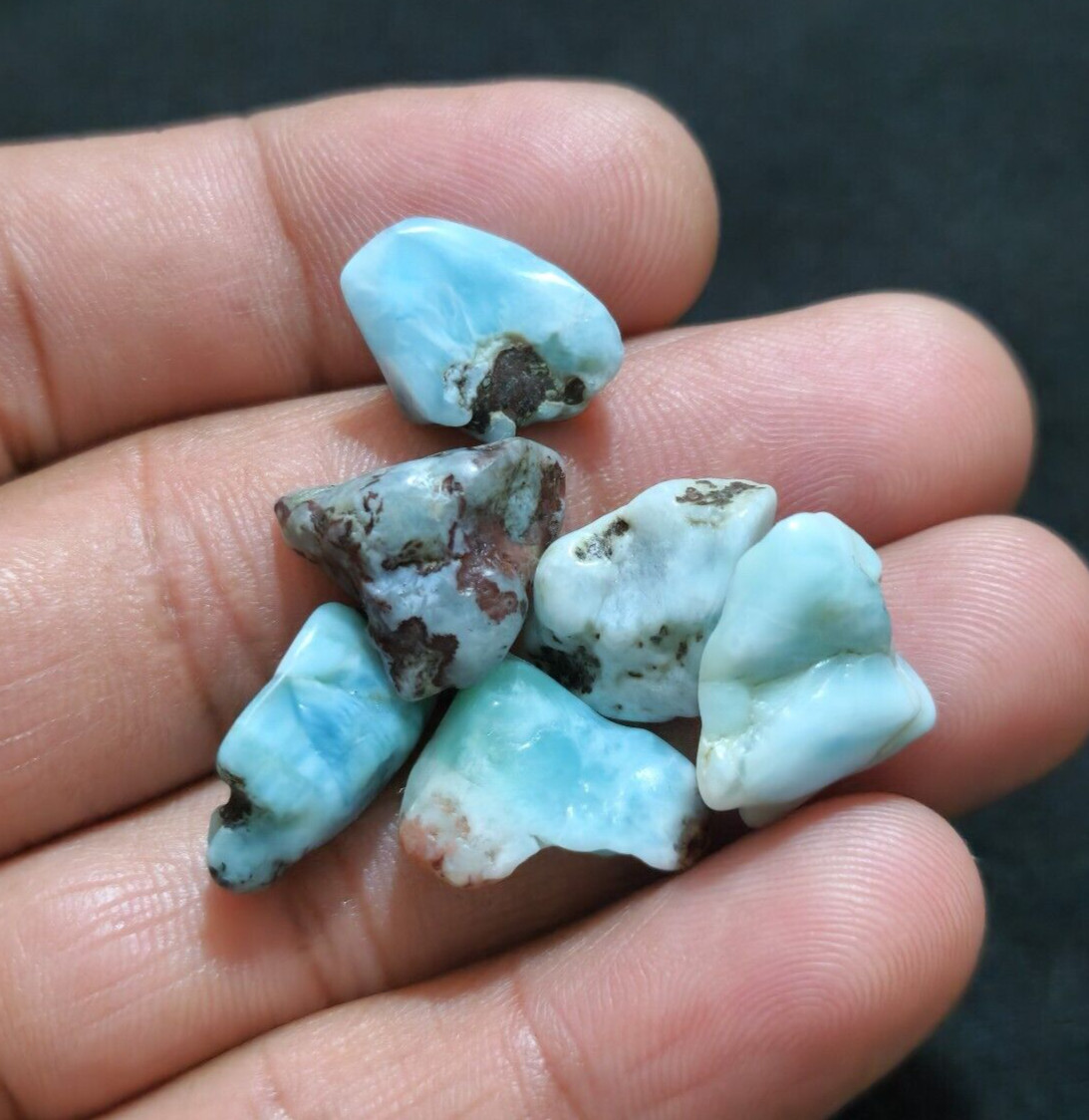 High Quality Larimar Raw 6 Pcs Lot Size 16-18 MM Larimar Rough Loose Gemstone