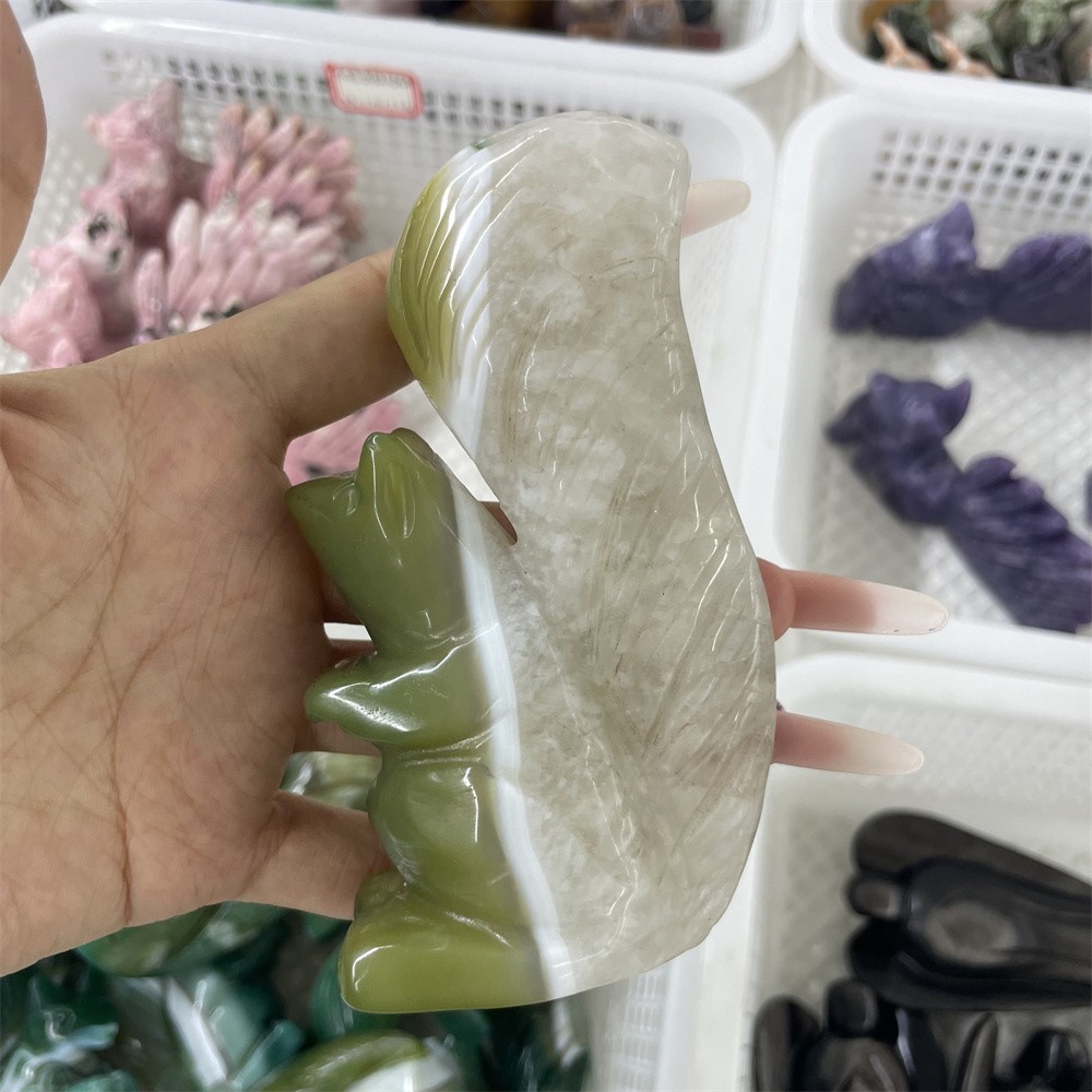 0.6LB Green Lace Agate Quartz Hand Carved Squirrel Crystal Random Delivery 1pc