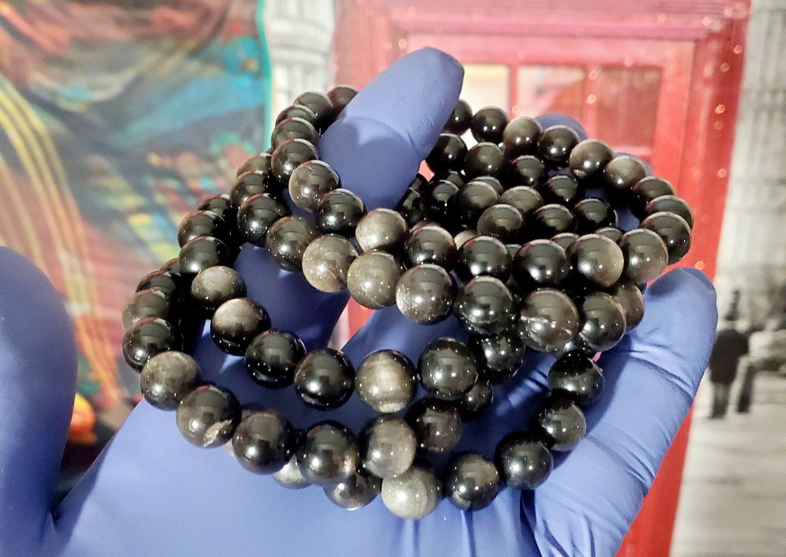 Silver Obsidian (Black Obsidian with Silver Sheen) Bracelet 8mm (Natural Crystal