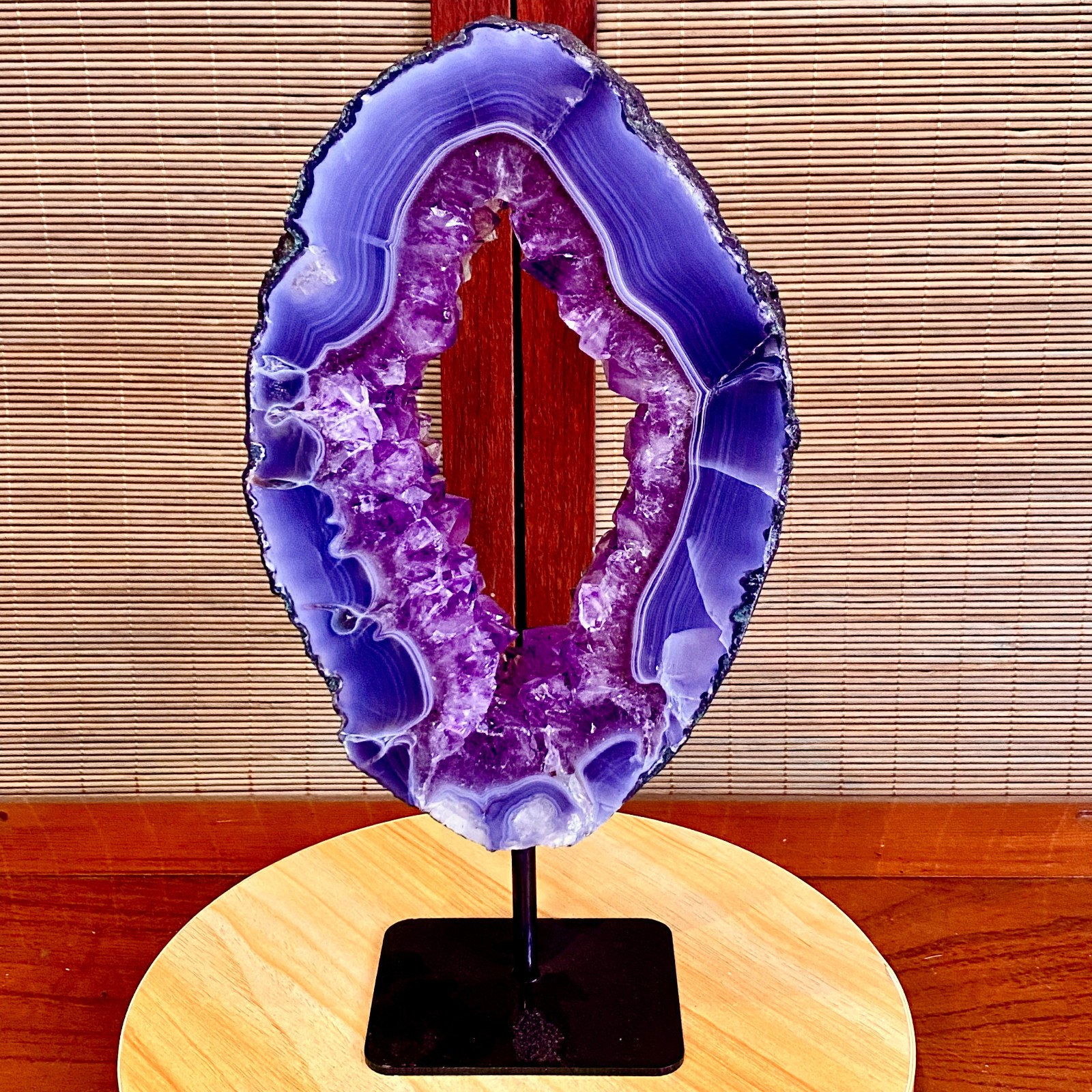 4.4LB Natural Amethyst Cave Crystal Slice Crescent shaped Hand Cut Repai