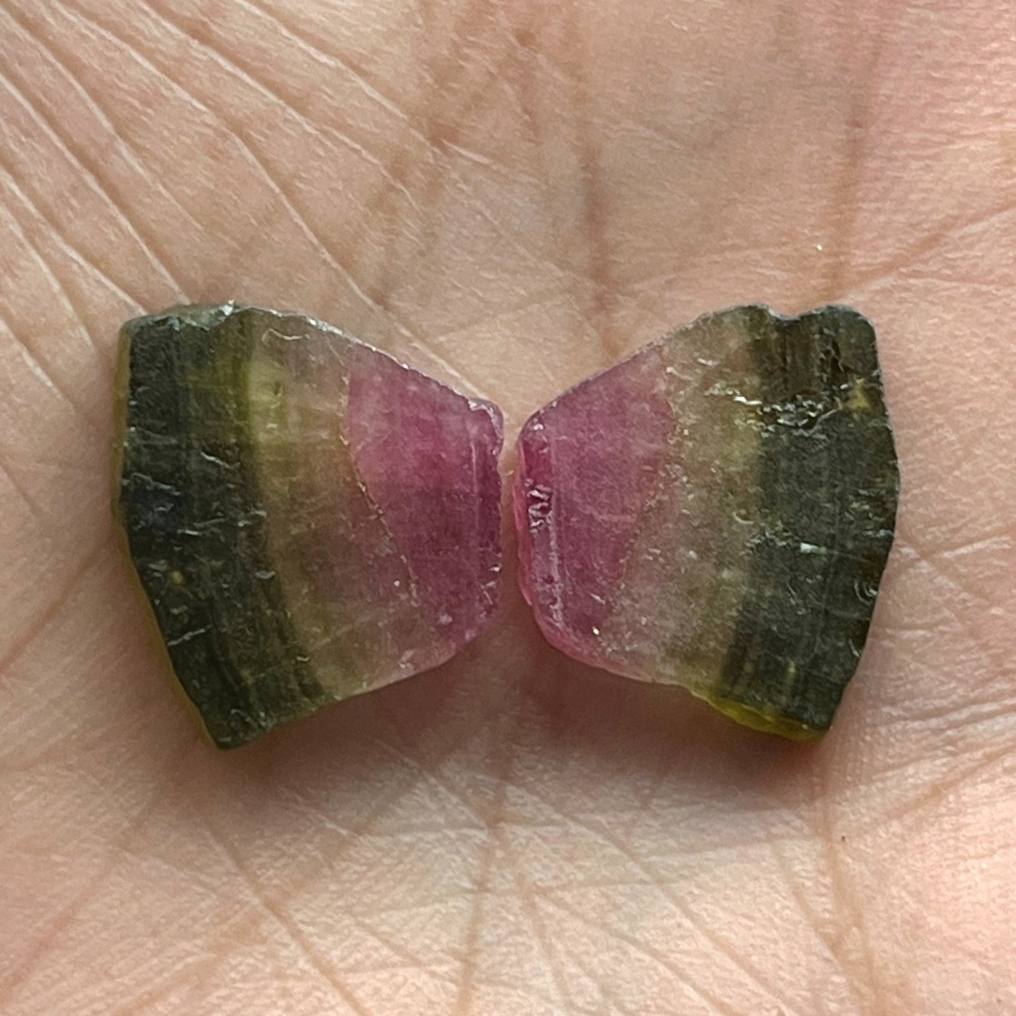10 Cts Rare Watermelon Tourmaline Slices Pair, Natural Gemstone