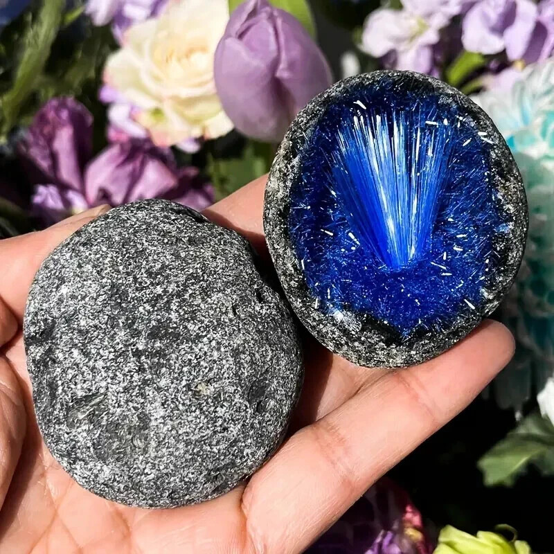 Rare Blue Copper Crystal Cluster Goethite Quartz Mineral Specimen Display Decor