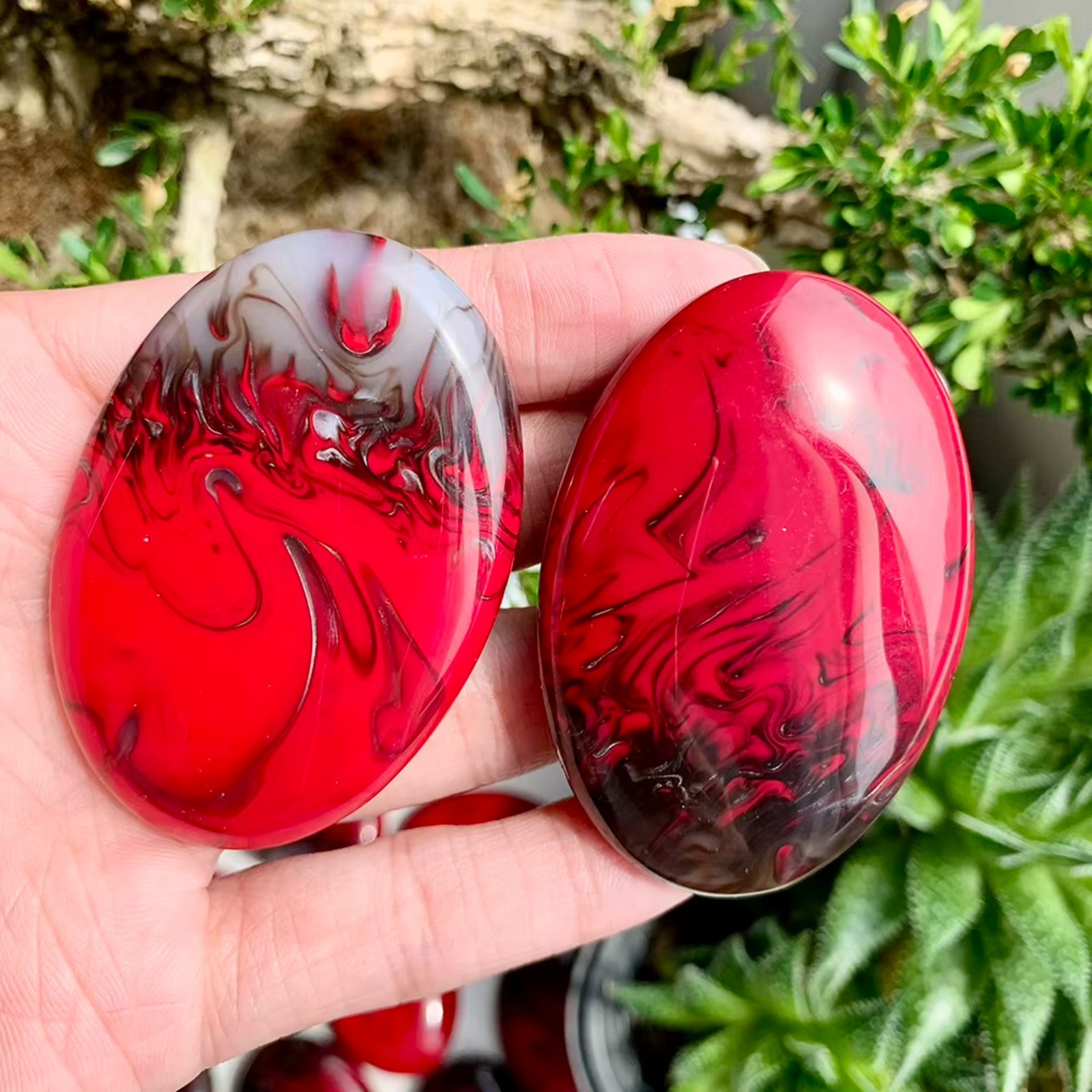 Natural Red Flame Agate Palm Stone Polished Healing Crystal Home Decor Gift