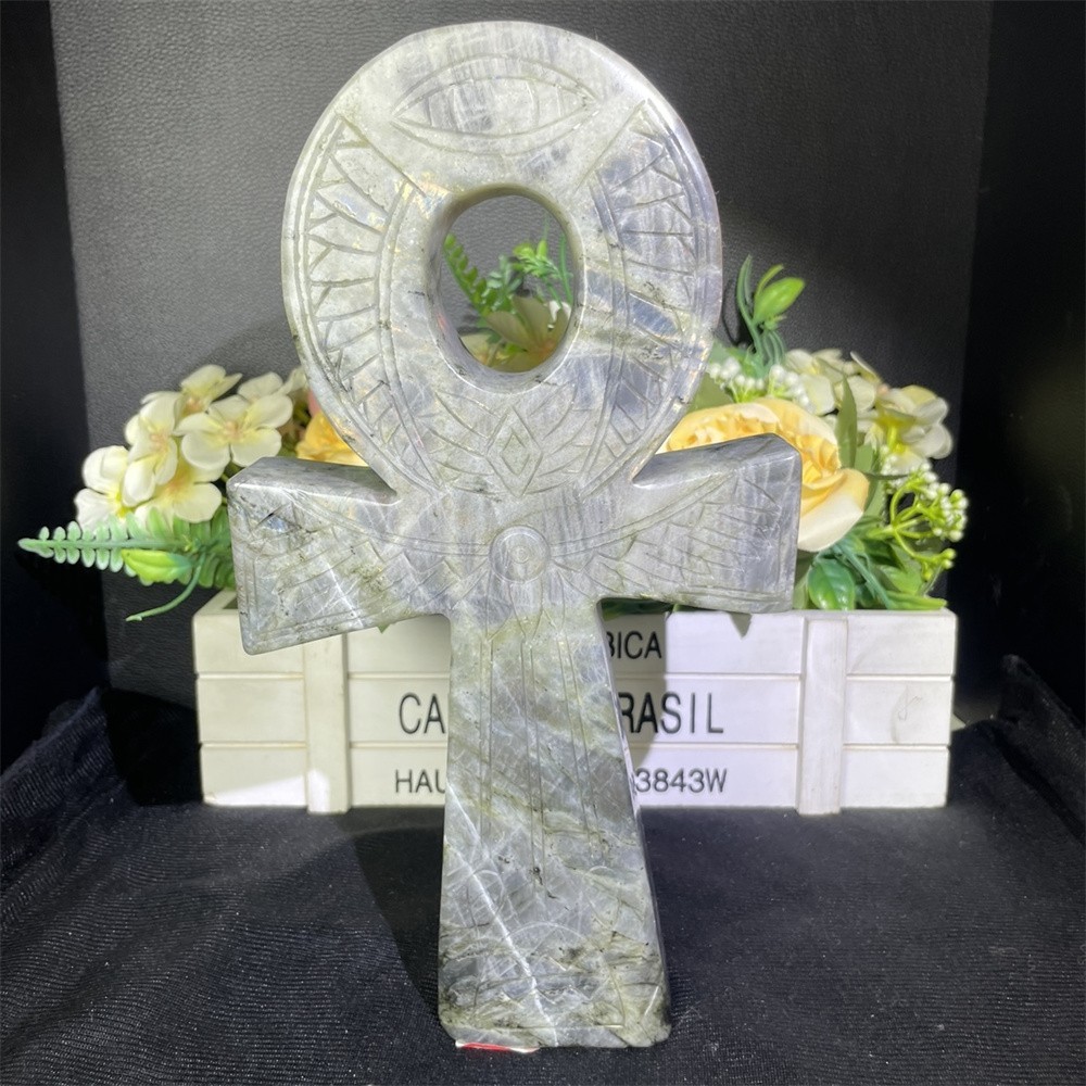 3.6LB 10″ Natural Flash Labradorite Anka Carving Crystal Heal Carved Decor Gift