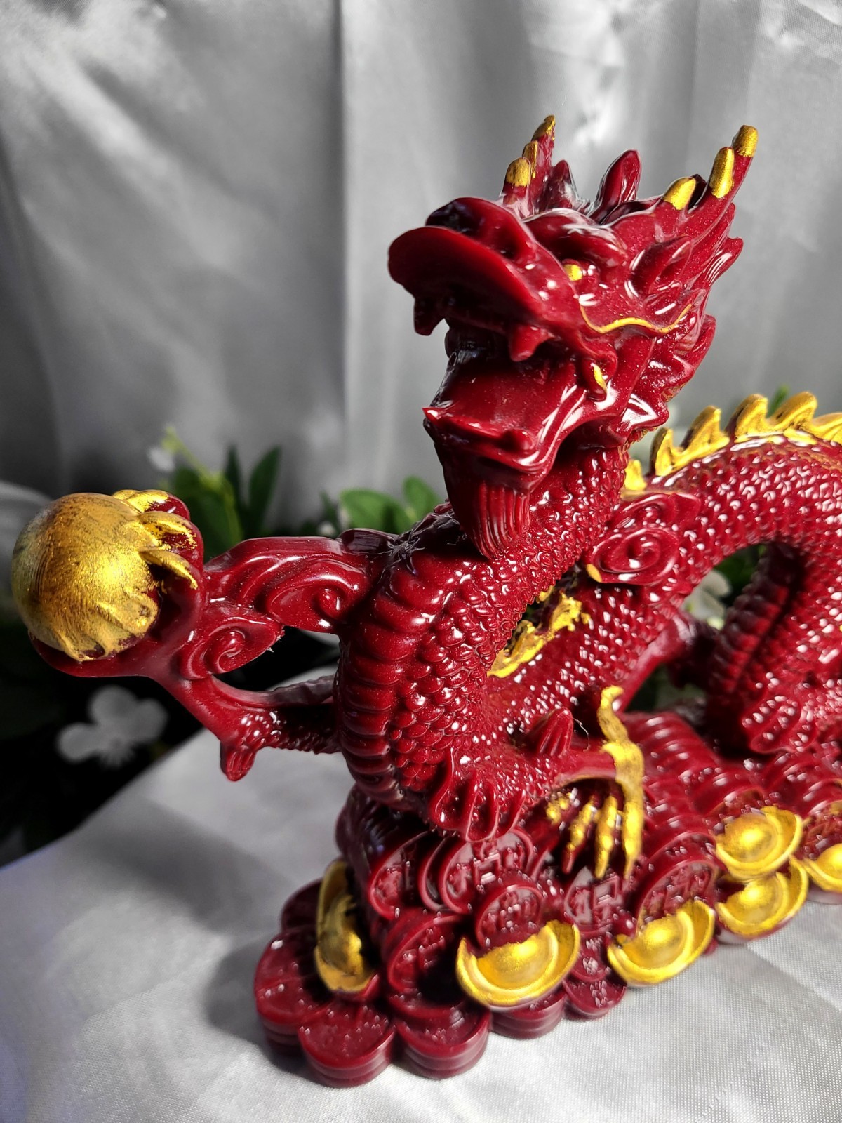 XL 9″ 2.4 lbs Genuine Cinnabar Stone Full Body Chinese Dragon Crystal Carving