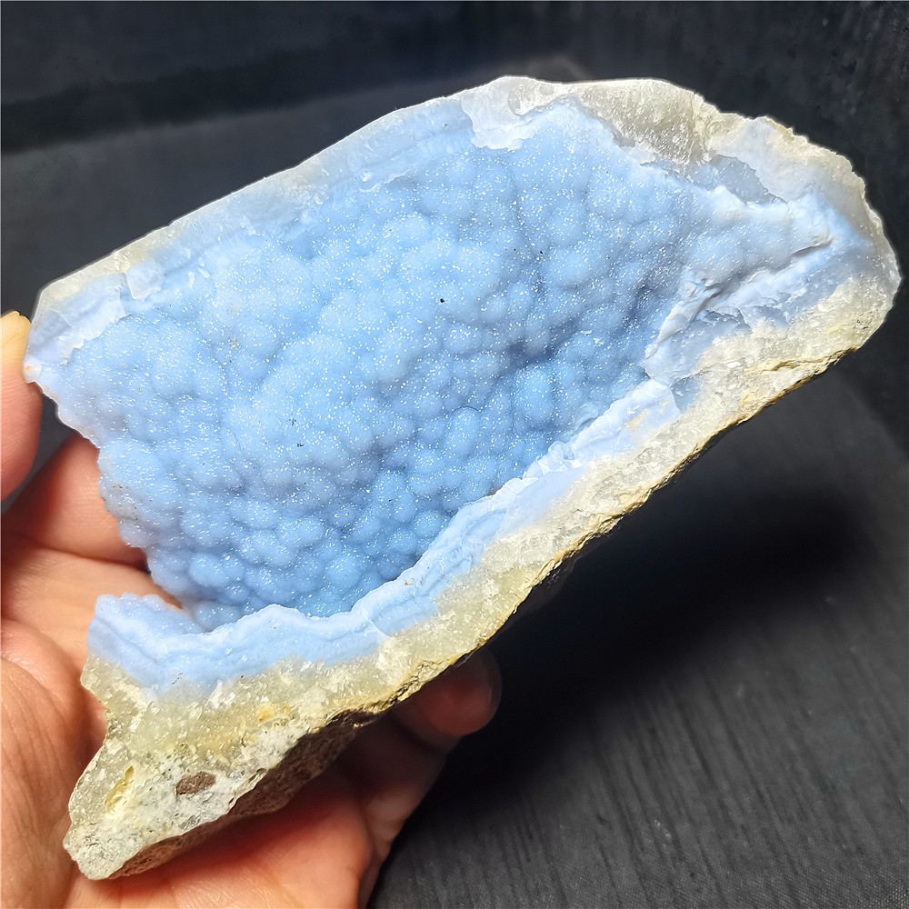 RARE 308.4g Natural Argentine Blue Agate Stone Geode Healing R2197