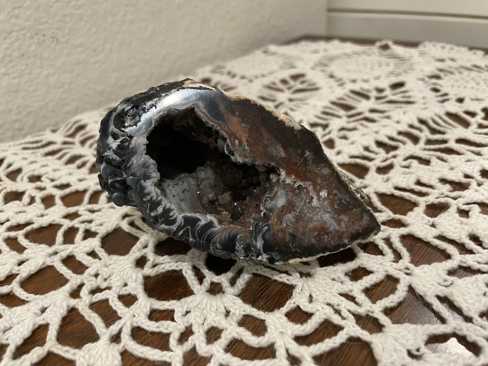 Beautiful Black and Brown Crystal Geode 4 X 2 Inch